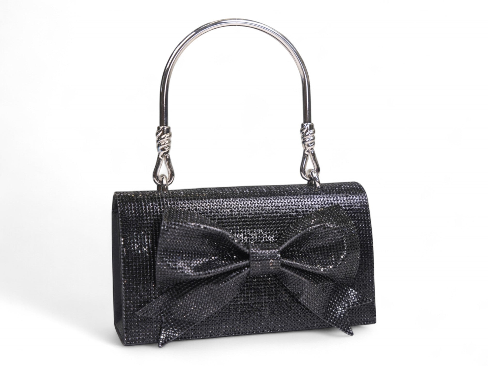 Black Satin Pearl Brooch Clutch