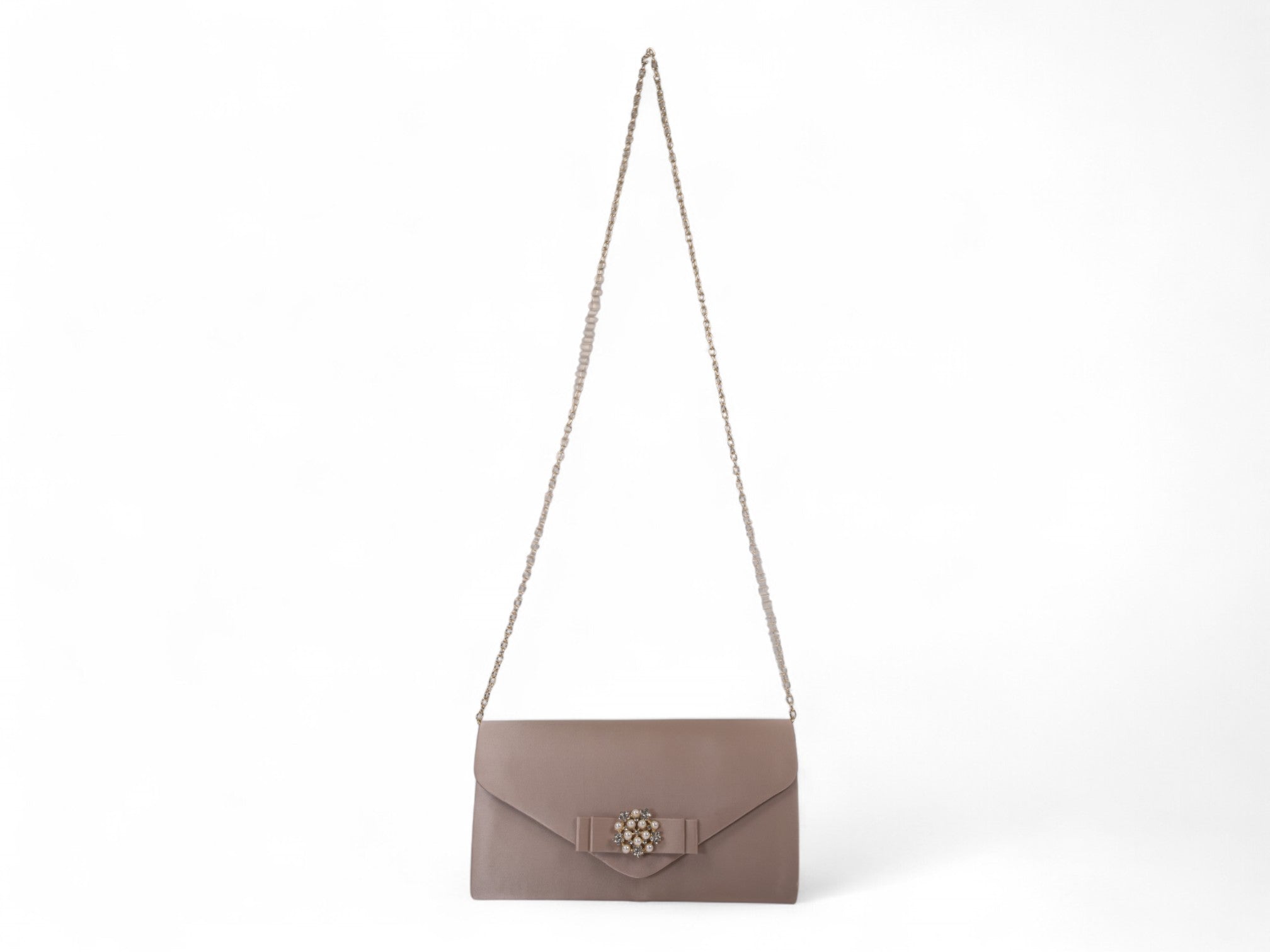 Nude Satin Pearl Brooch Clutch