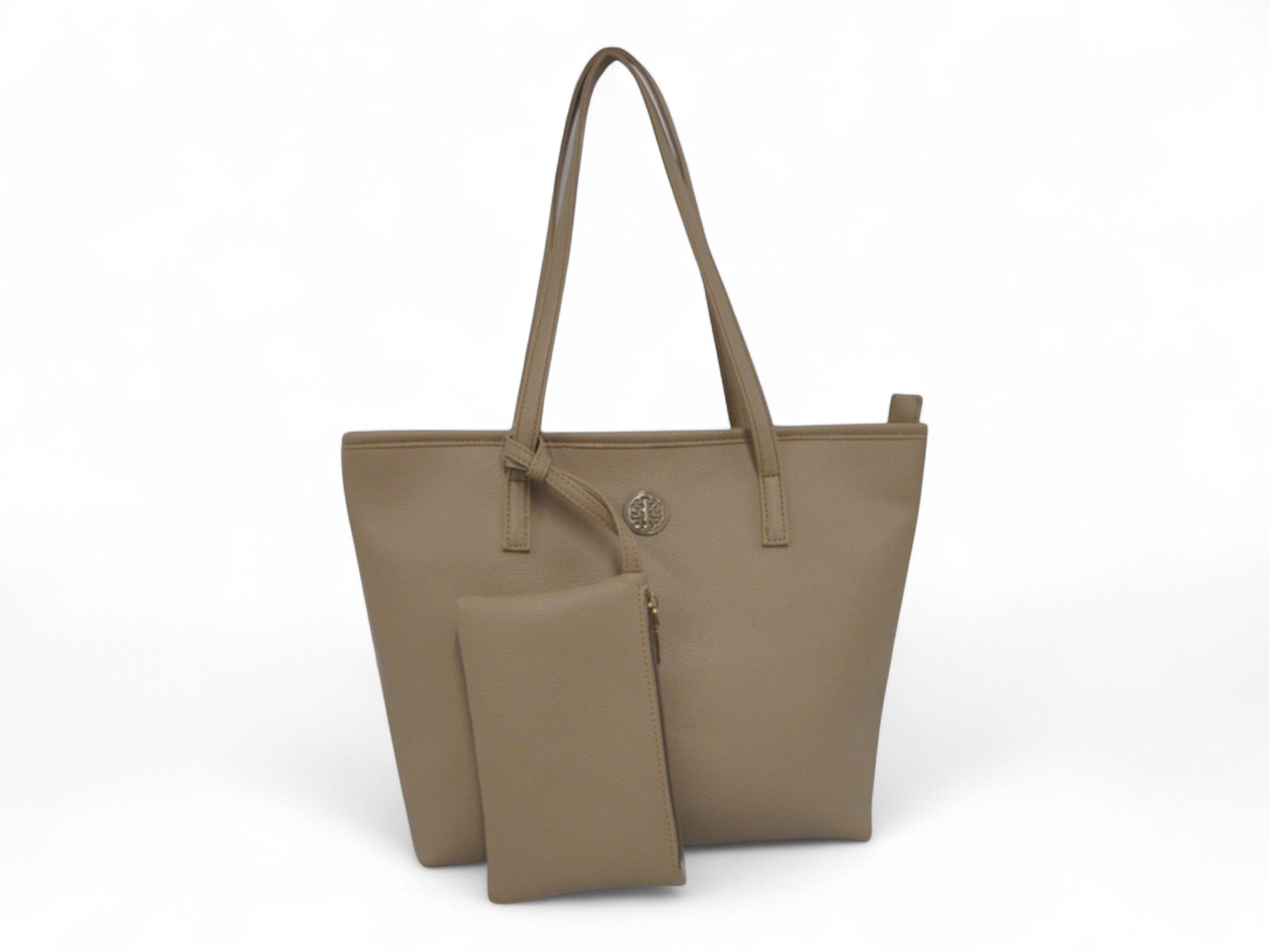 Taupe carry all tote with wallet