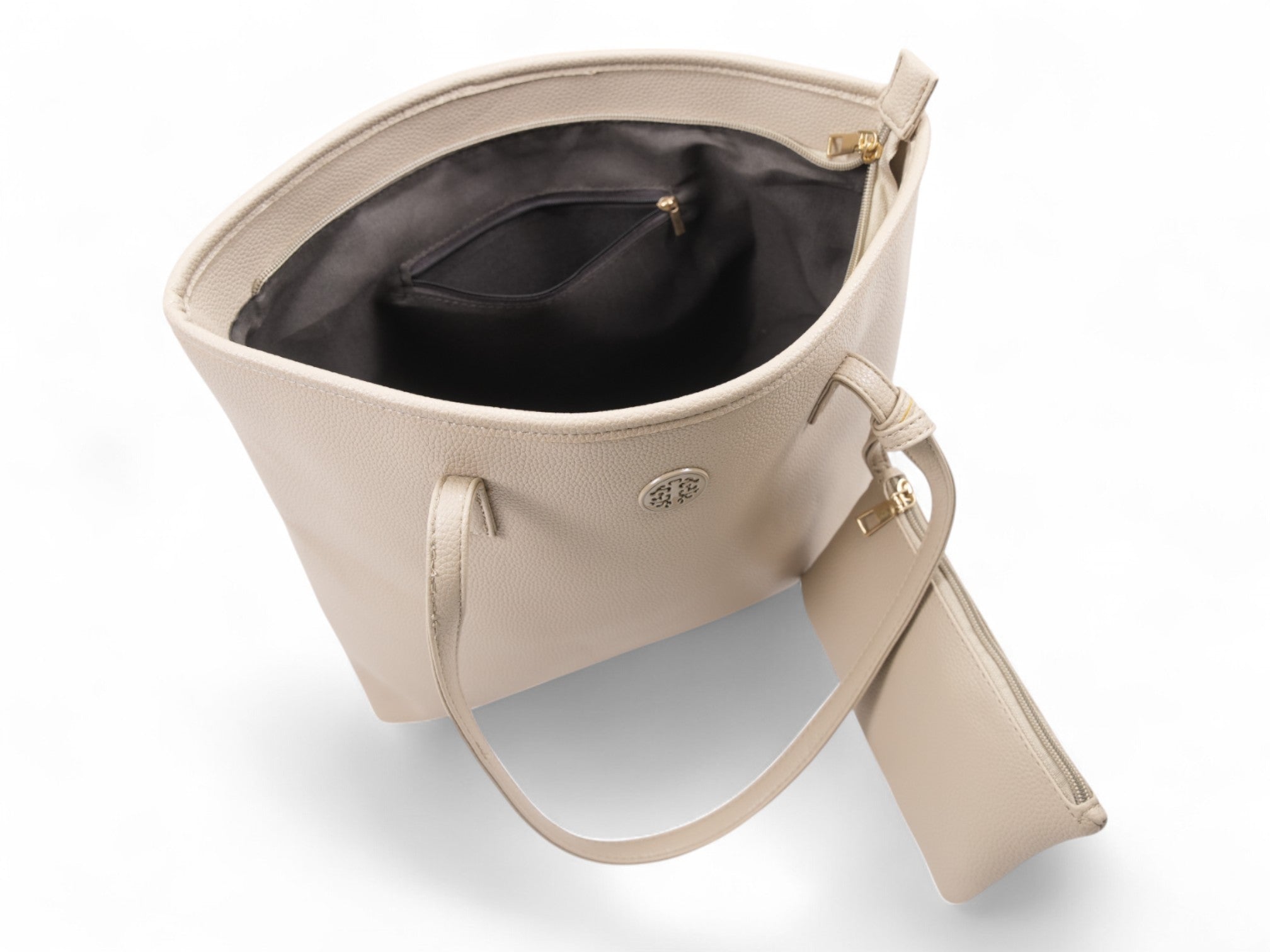 Taupe carry all tote with wallet