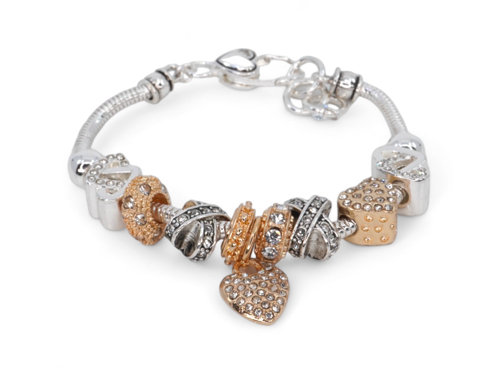 Silver & Gold Heart Charm Bracelet