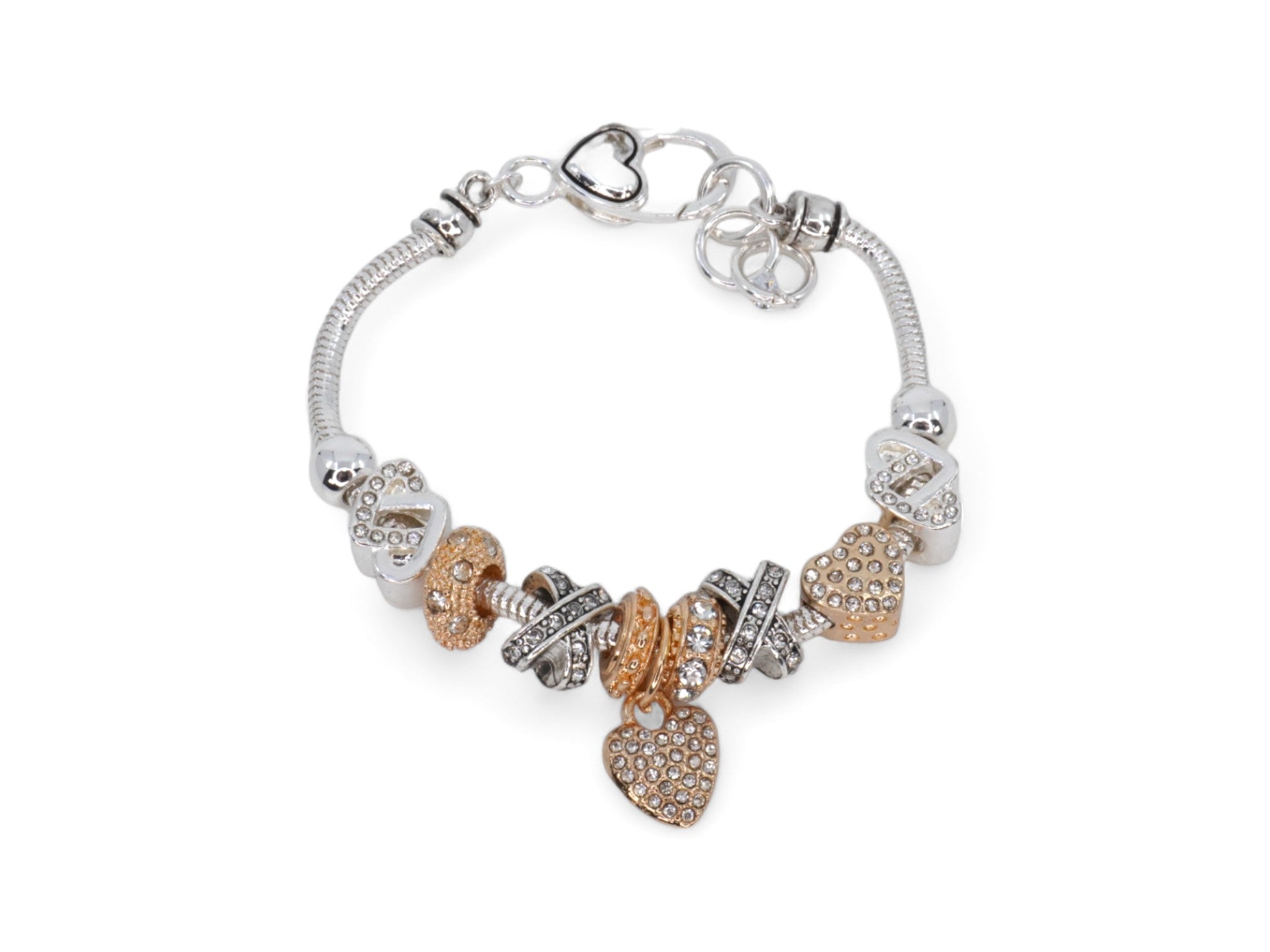 Silver & Gold Heart Charm Bracelet