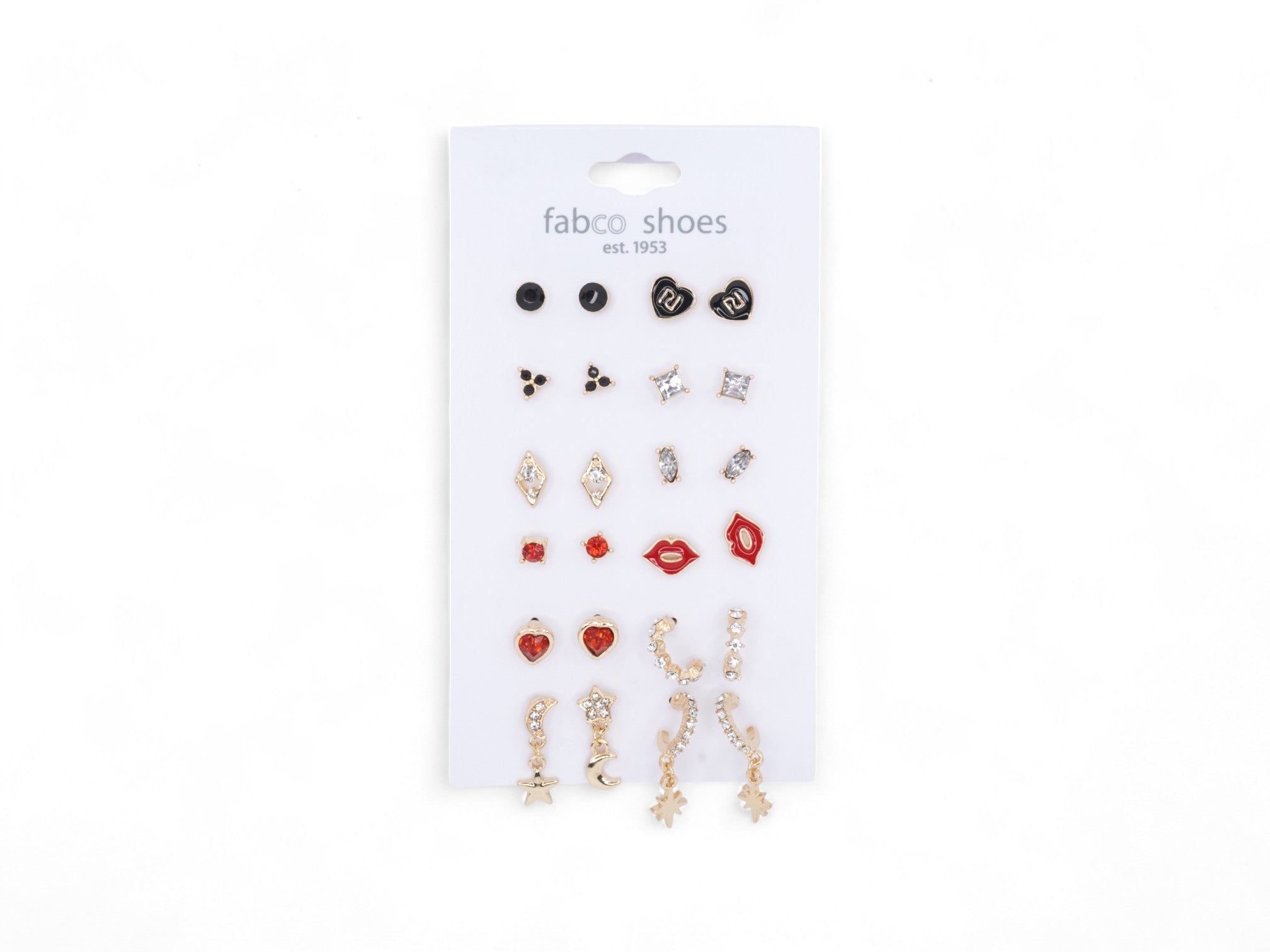 Red/Black Golden Lip Stud Earrings - 12 Pairs