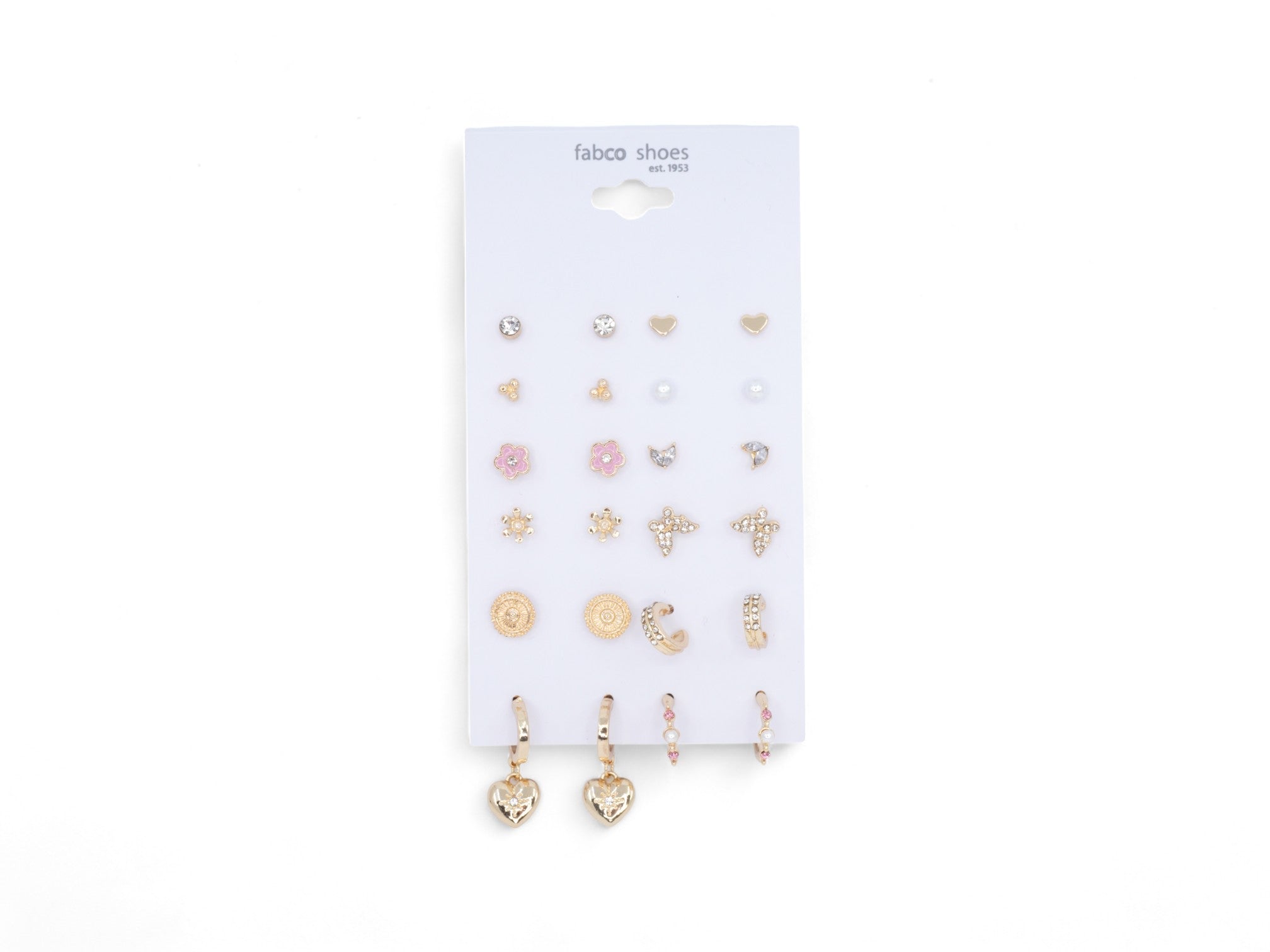 Pink Flower Gold Stud Earrings - 12 Pairs