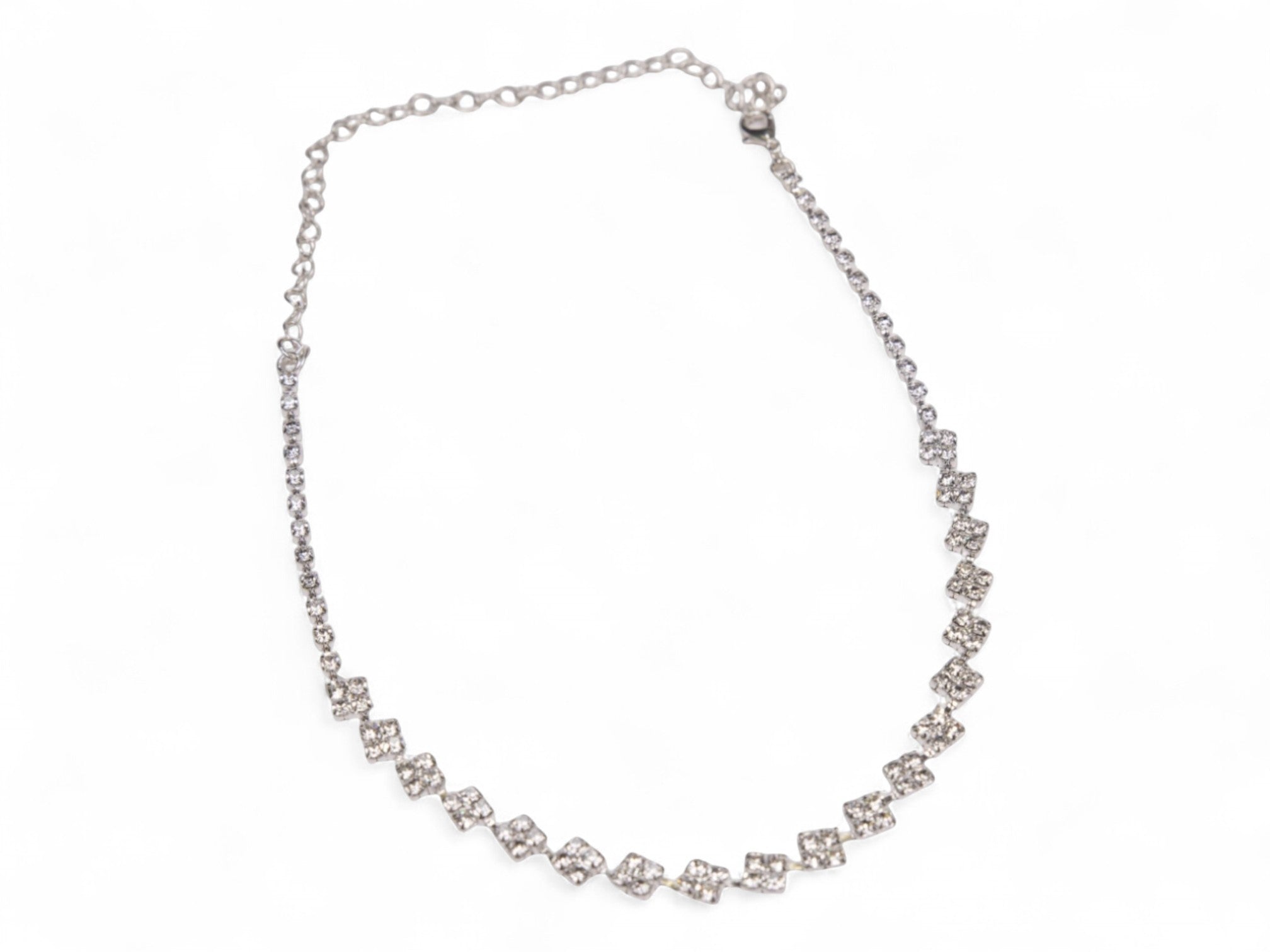 Silver Rhinestone Necklace & Drop Earring Set