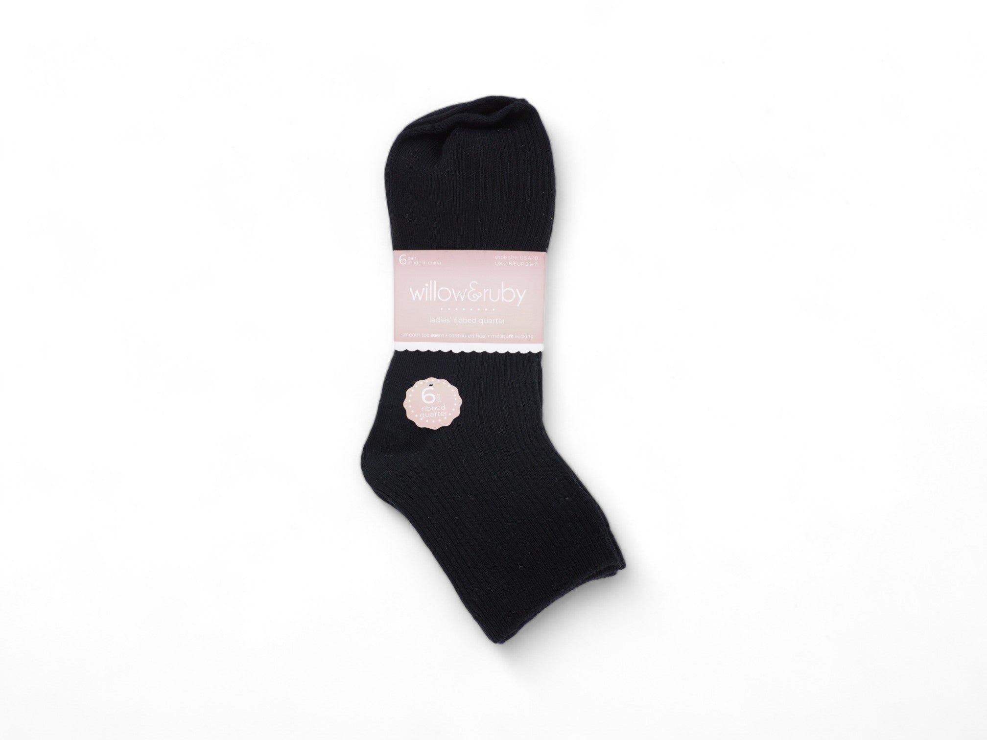 Women's Ribbed Quarter Socks - 6 Pairs