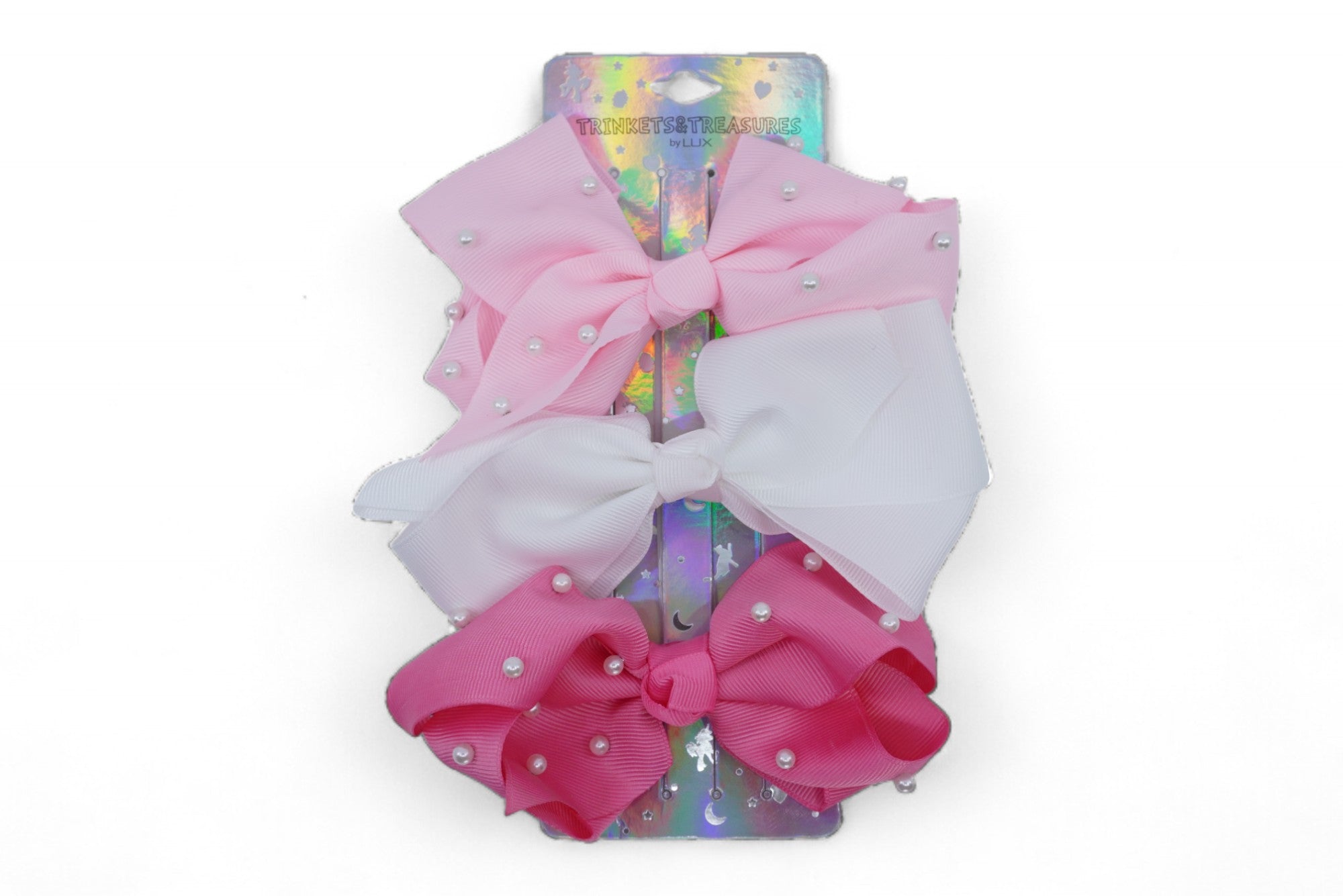 Girls' Pink & White XL Bows - 3 Pack