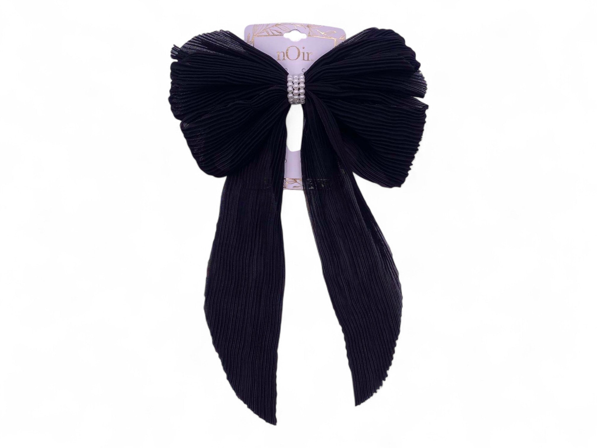 Black Fabric Bow with Pearls