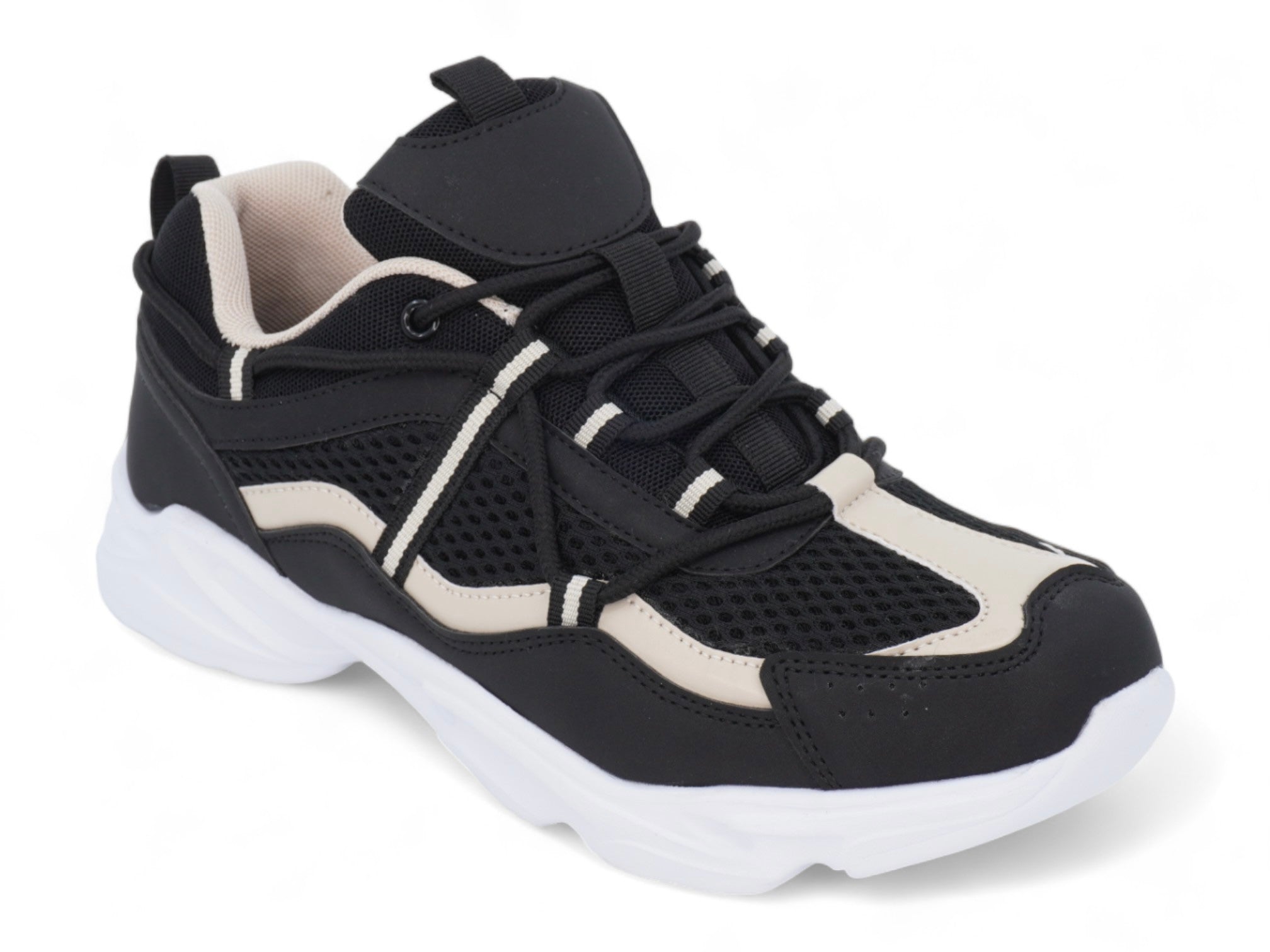 Women's Black & Beige Chunky Bungee Sneaker