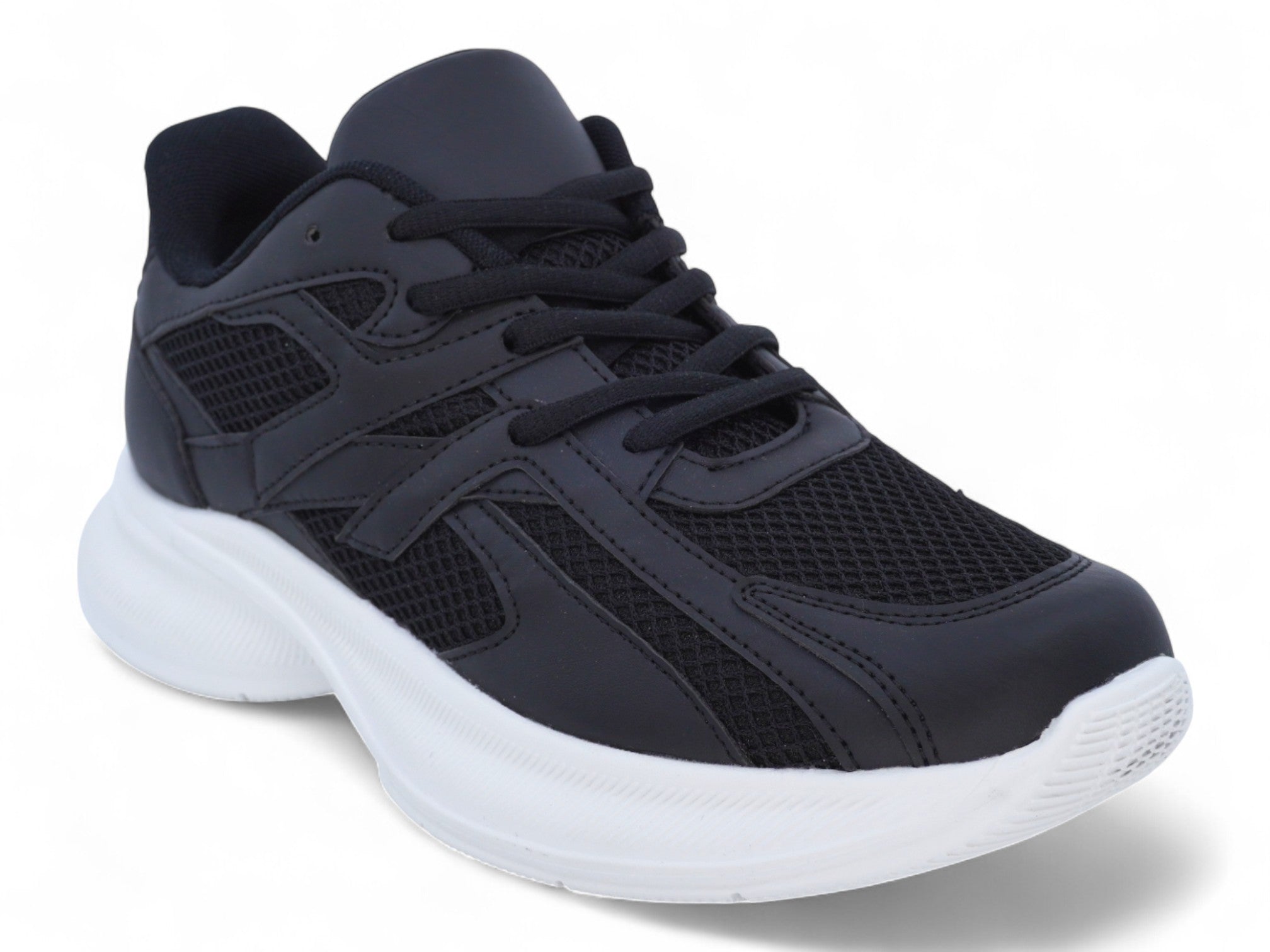 Women's Black Mesh & Vegan Leather Sport Sneaker