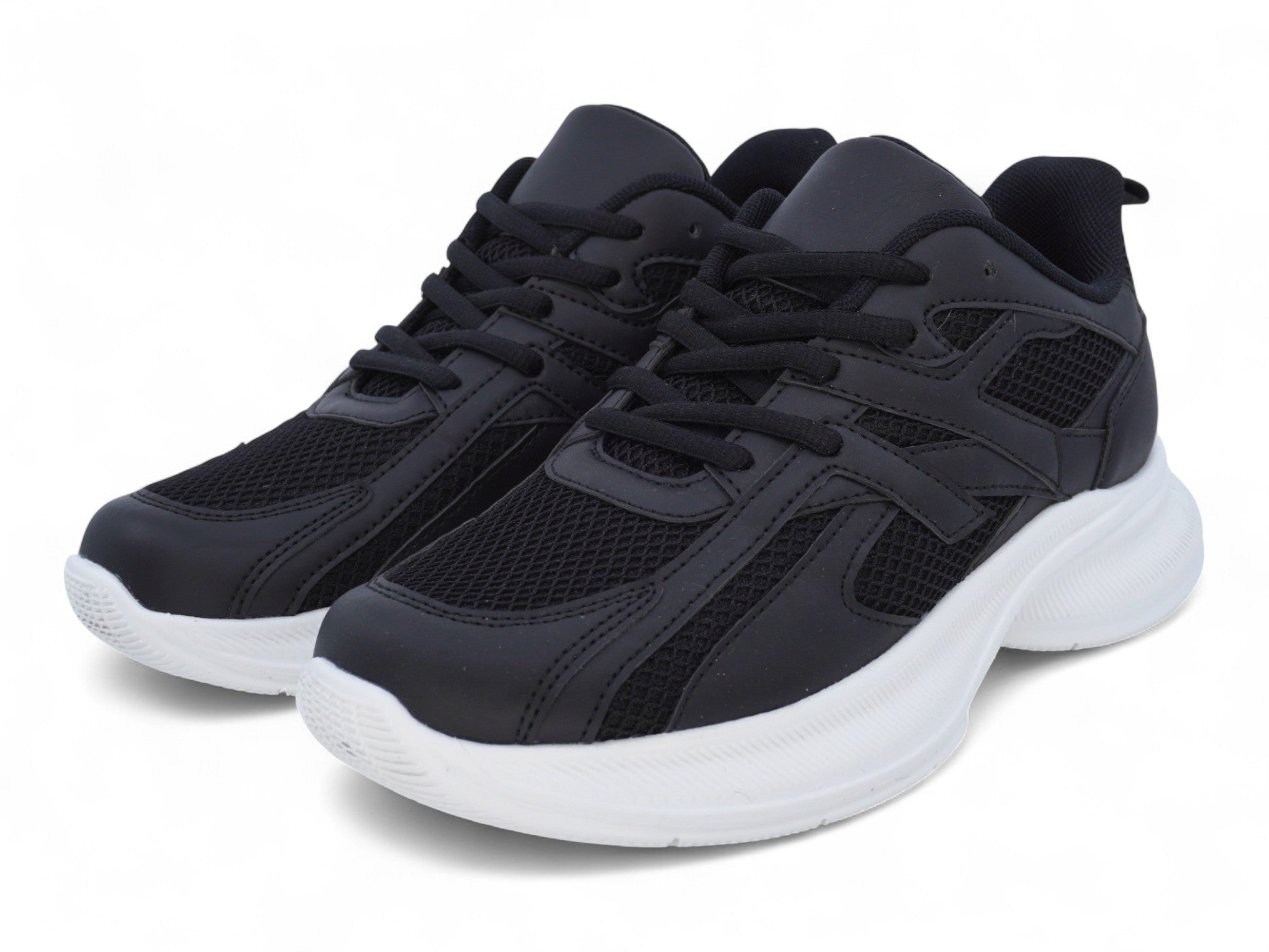 Women's Black Mesh & Vegan Leather Sport Sneaker