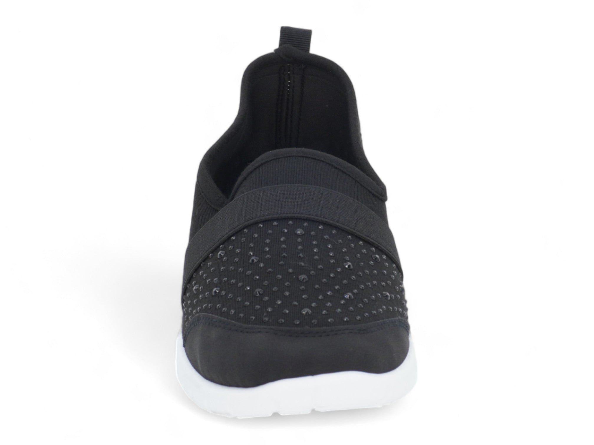 Women's Black Elastic Rhinestone Slip-On Sneaker
