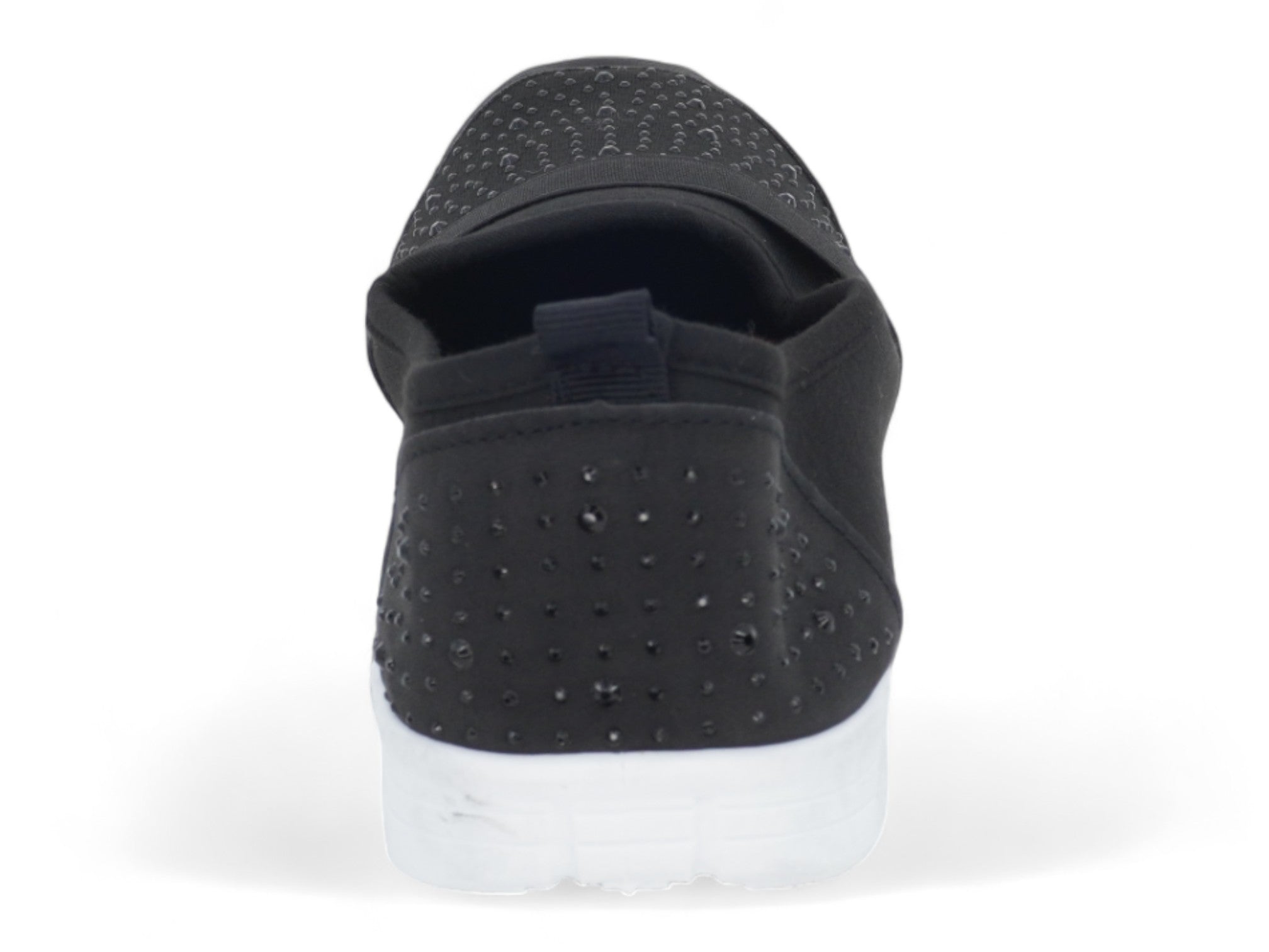 Women's Black Elastic Rhinestone Slip-On Sneaker