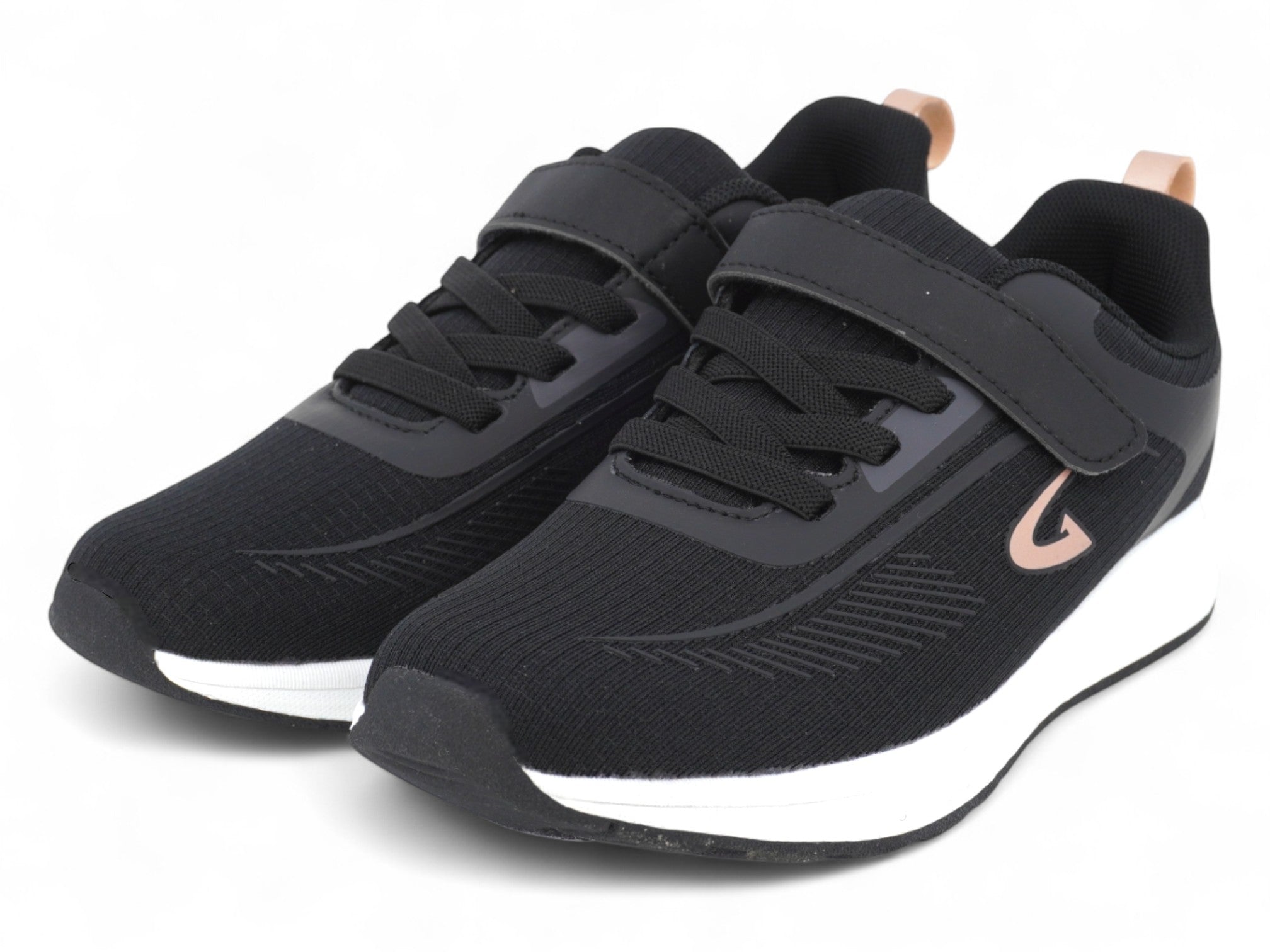 Girls' Black & Rose Gold Mesh Sneaker