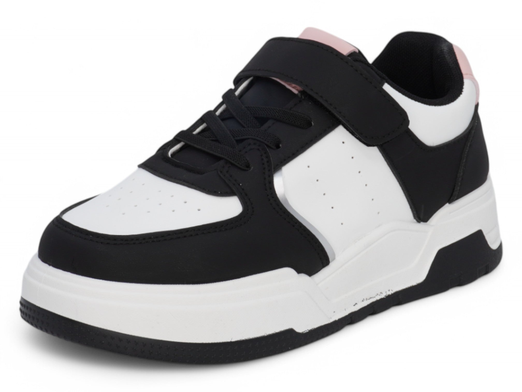 Girls Black & Pink Lace Up Sneaker