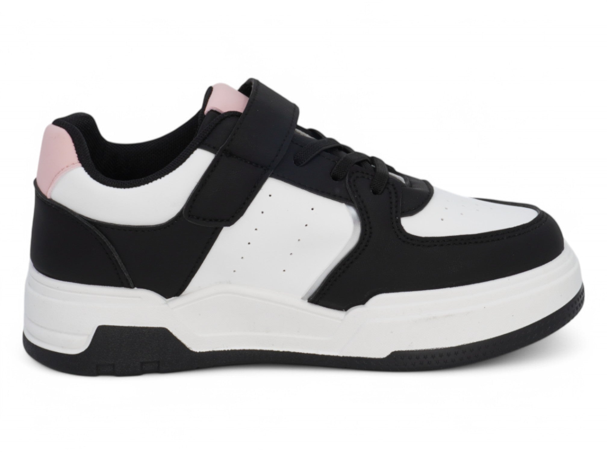 Girls Black & Pink Lace Up Sneaker