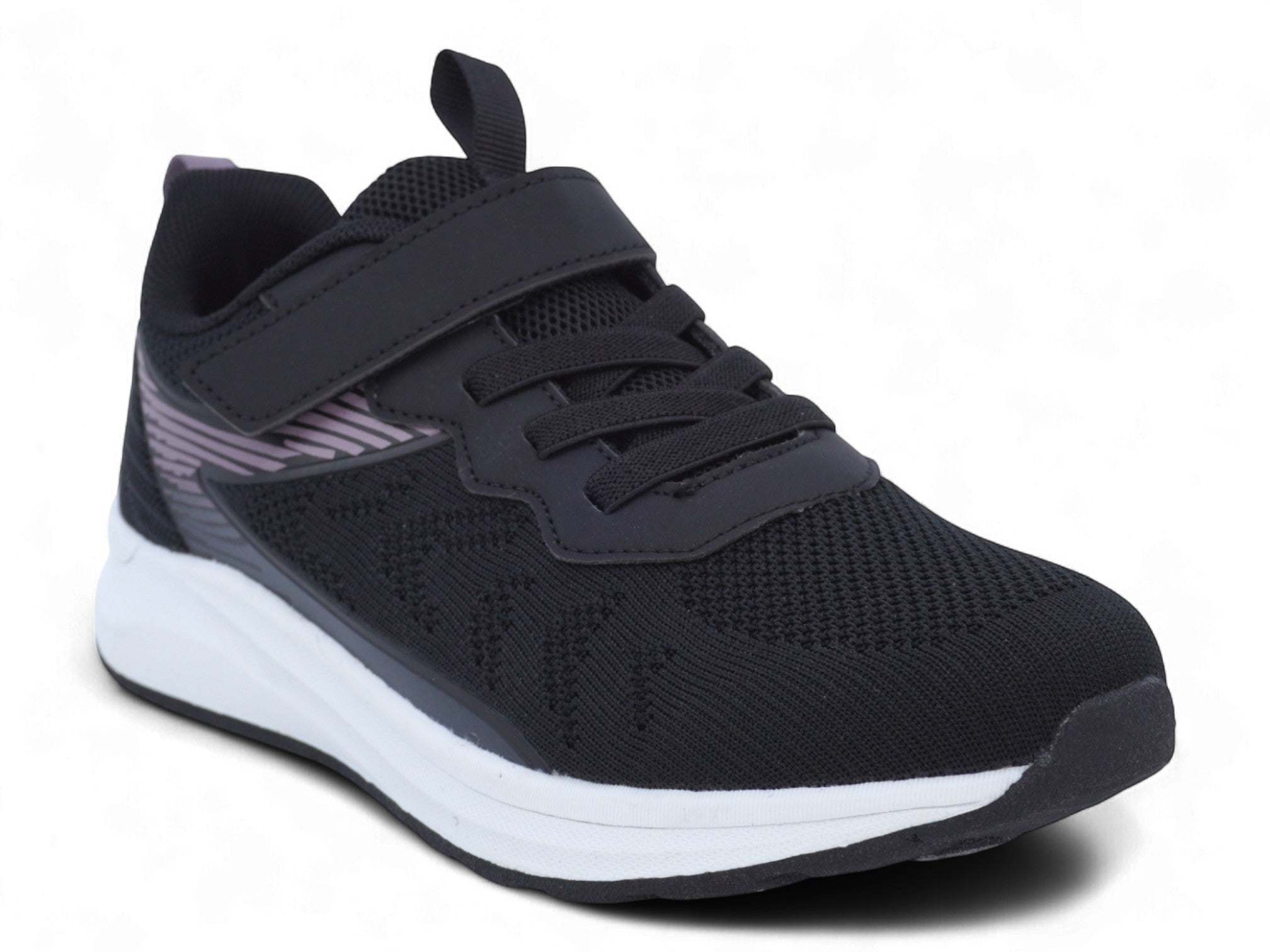 Girls' Black & Purple Velcro Athletic Sneaker