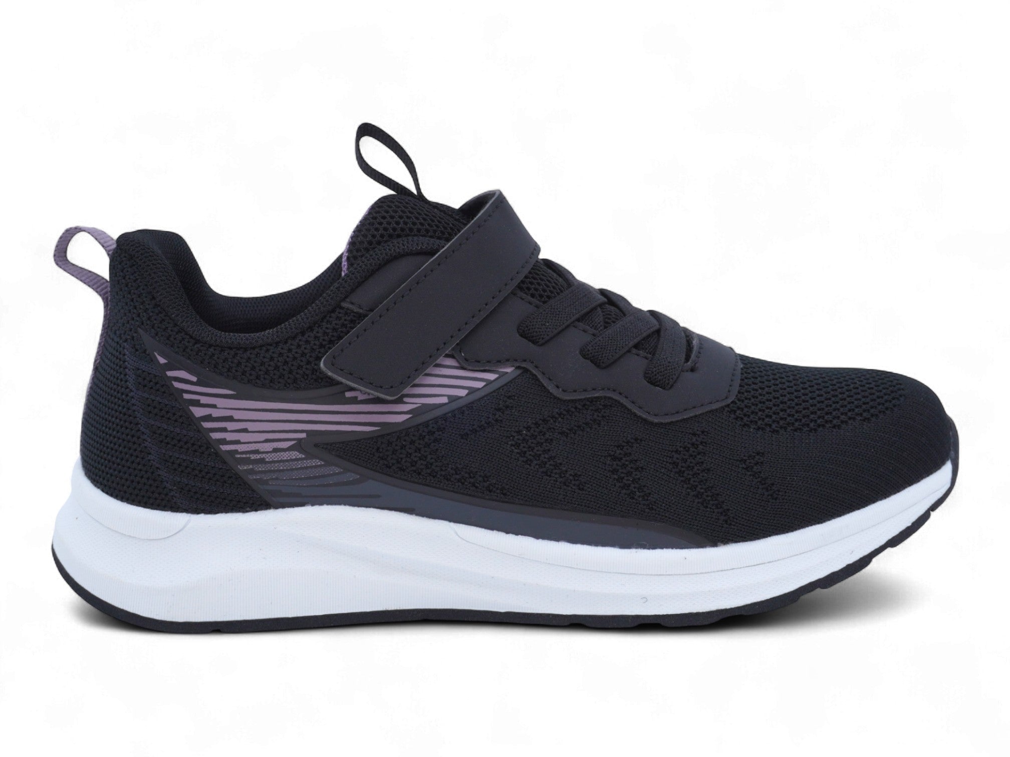 Girls' Black & Purple Velcro Athletic Sneaker