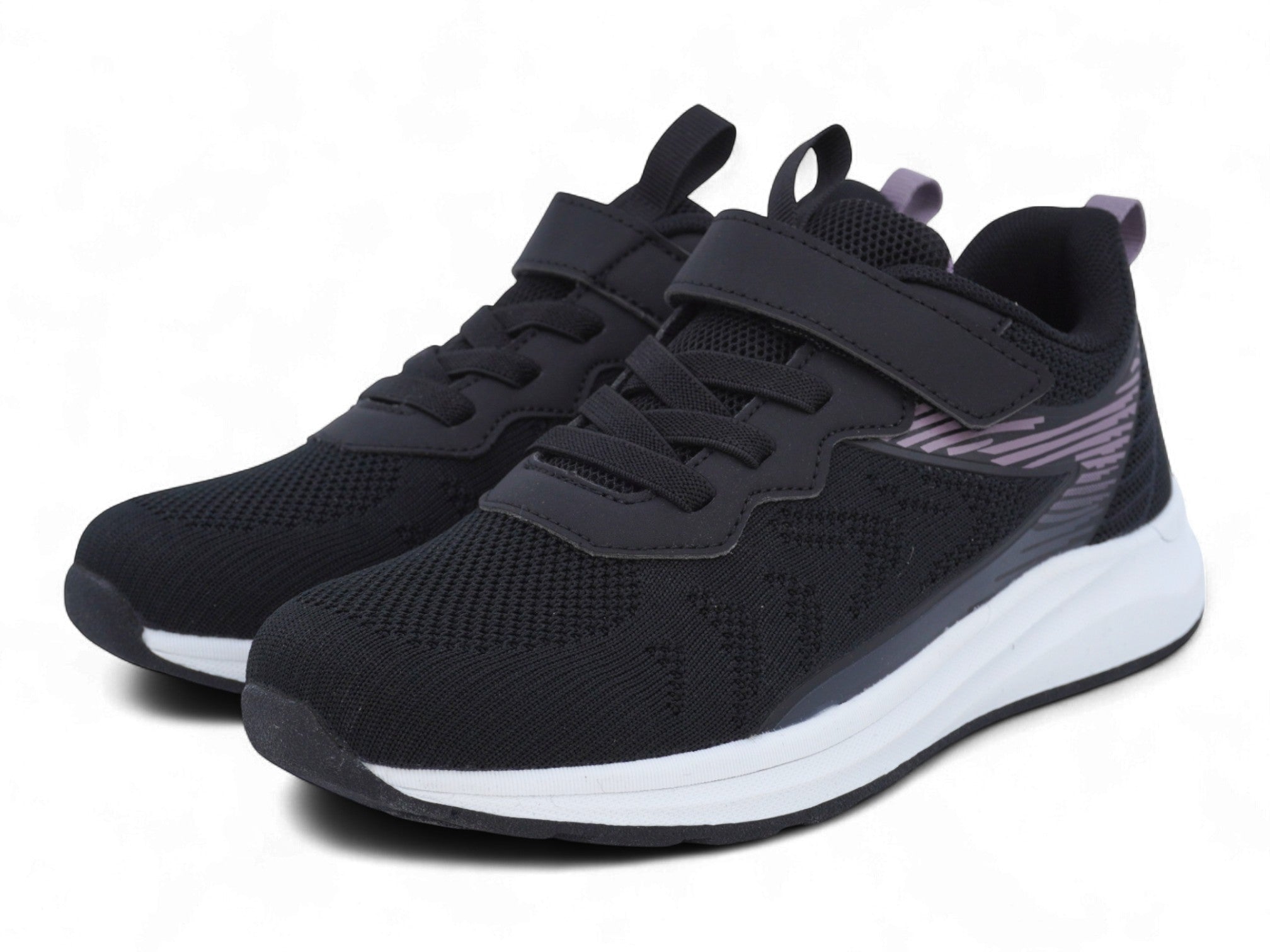 Girls' Black & Purple Velcro Athletic Sneaker