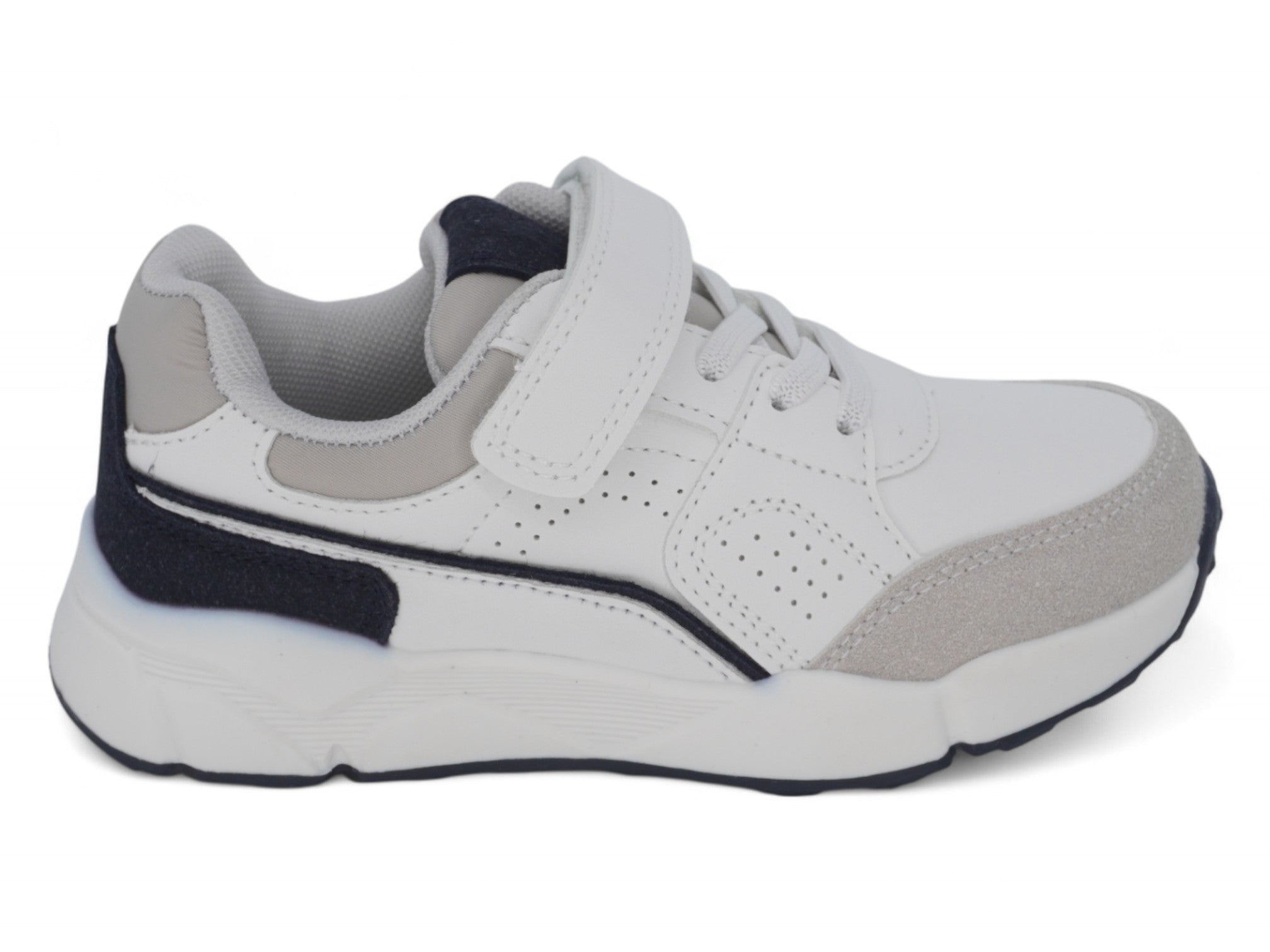 Boys' White & Gray Microsuede Sneaker