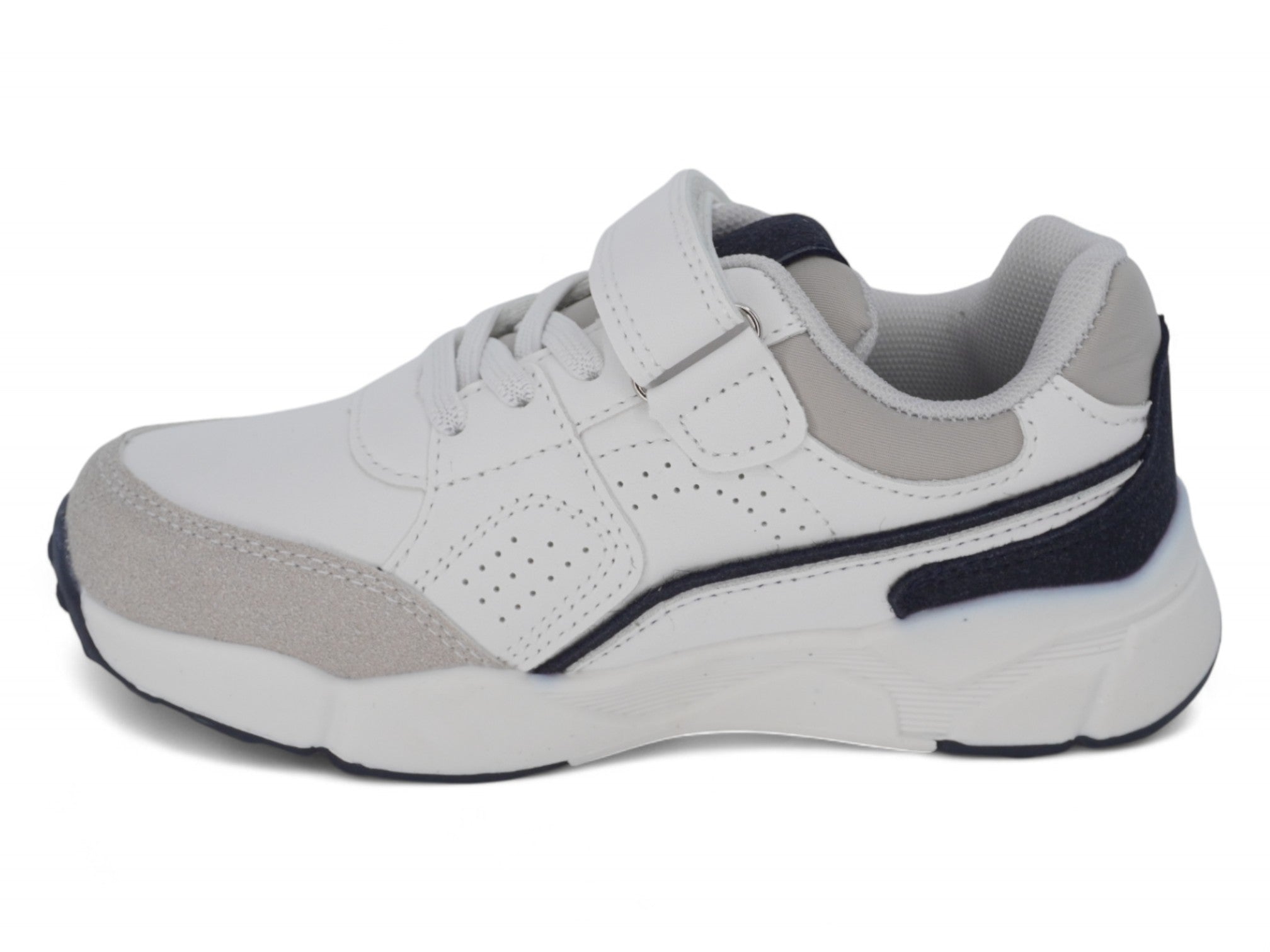 Boys' White & Gray Microsuede Sneaker