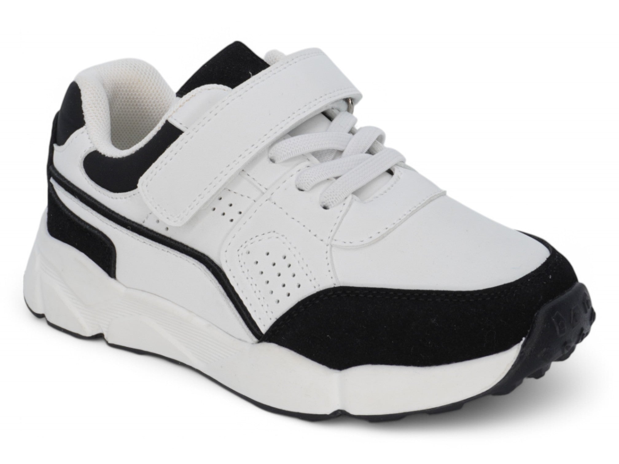 Boys' Black & White Microsuede Sneaker