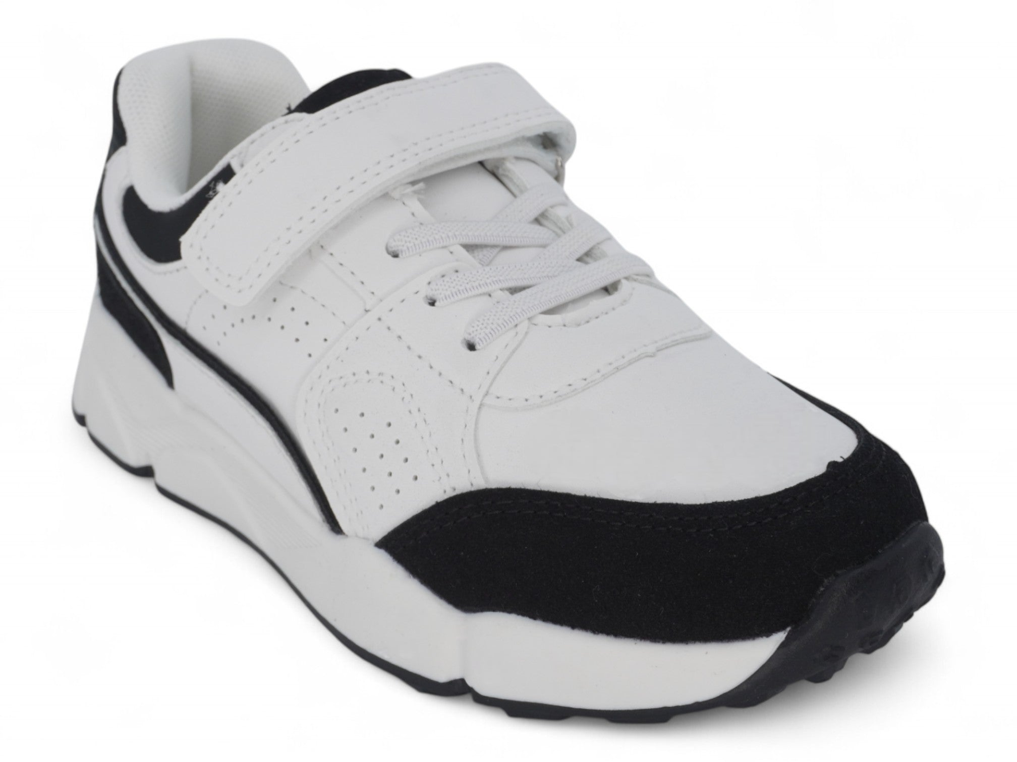 Boys' Black & White Microsuede Sneaker