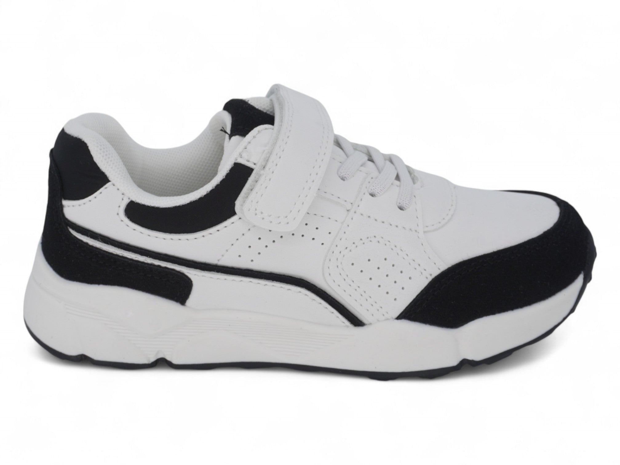 Boys' Black & White Microsuede Sneaker