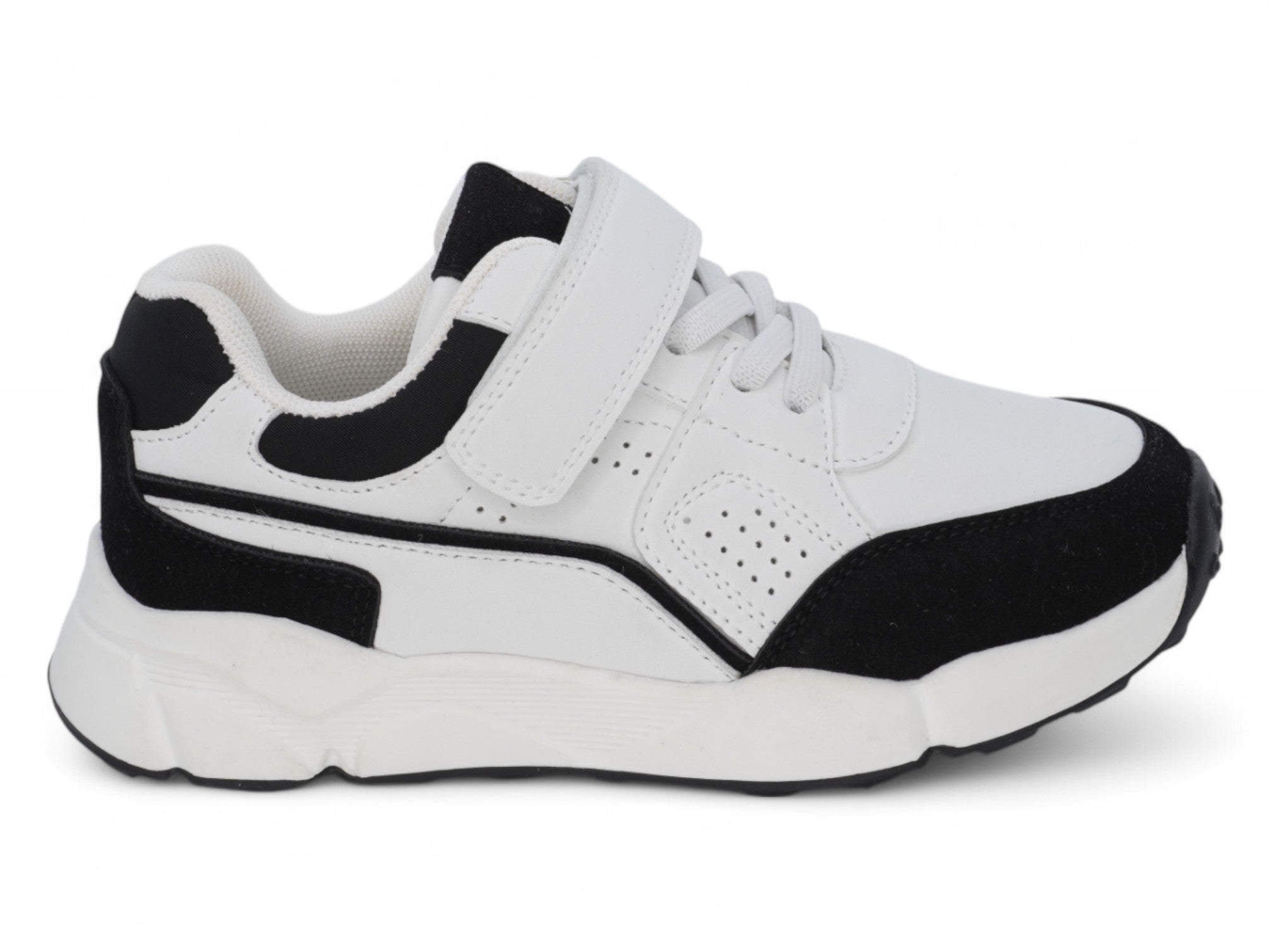 Boys' Black & White Microsuede Sneaker