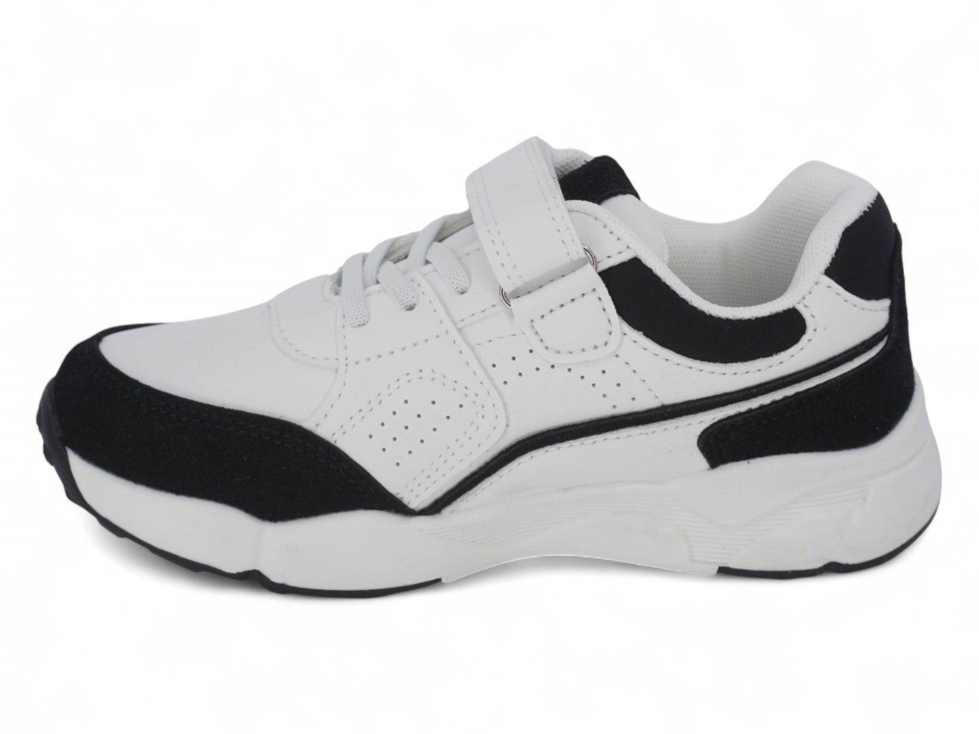 Boys' Black & White Microsuede Sneaker