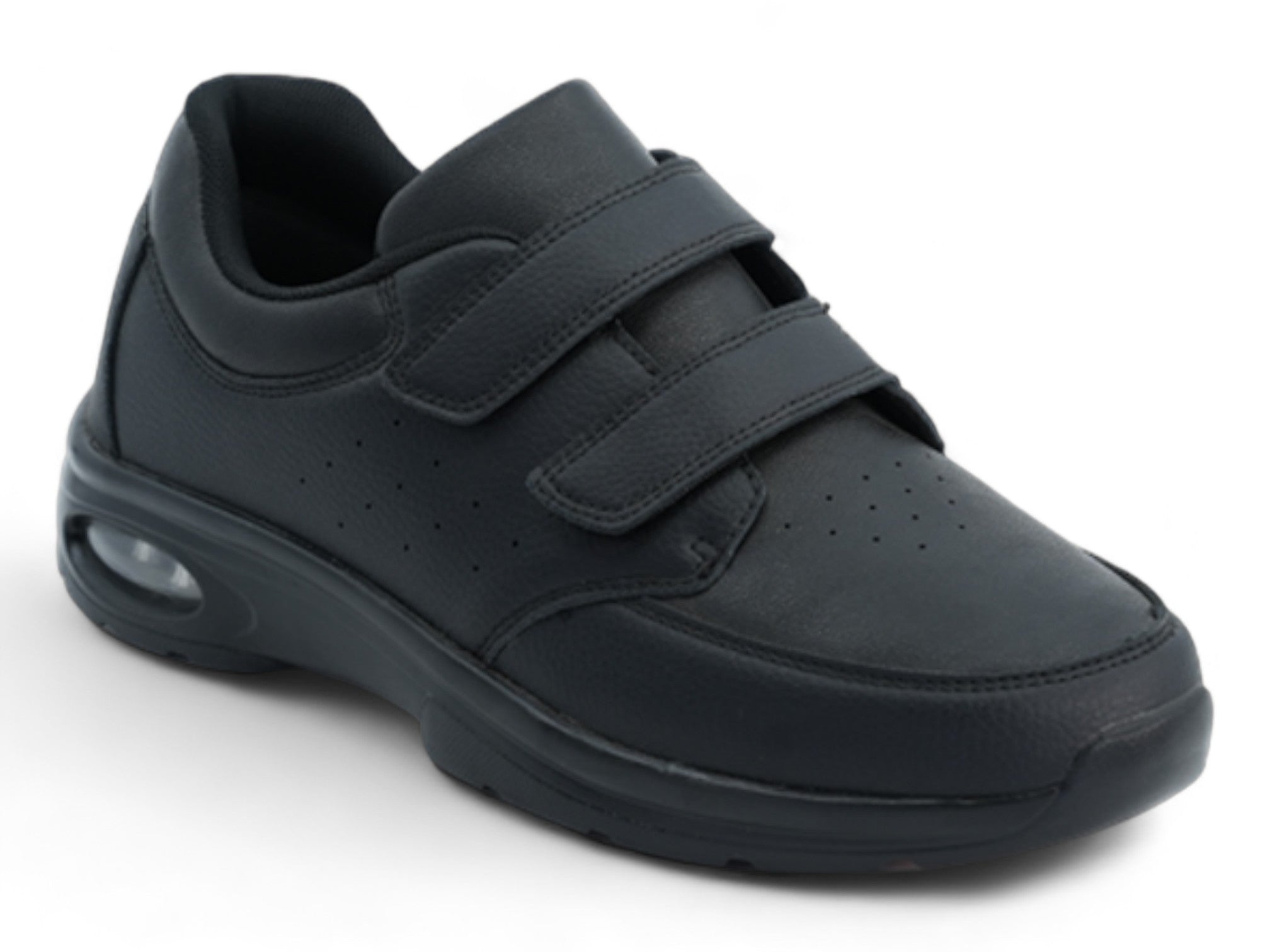 Mens' Black Vegan Leather Velcro Bubble Non Slip