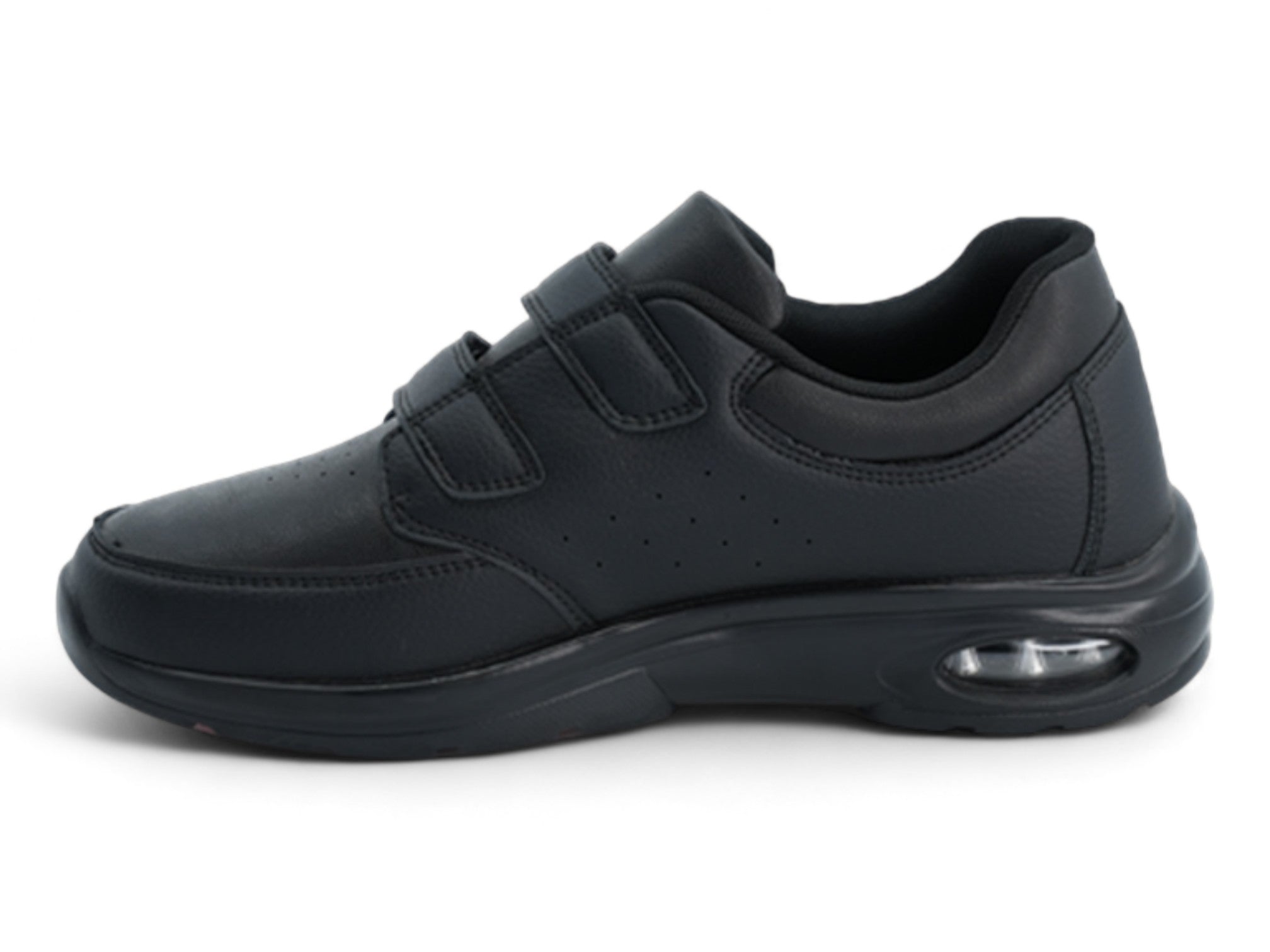 Mens' Black Vegan Leather Velcro Bubble Non Slip