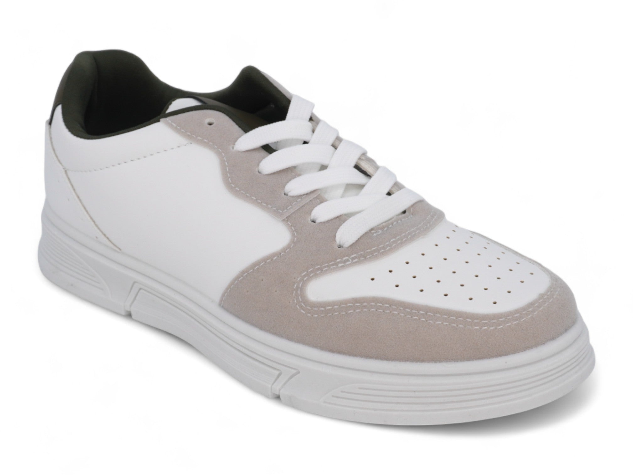 Men's White & Beige Court Sneaker