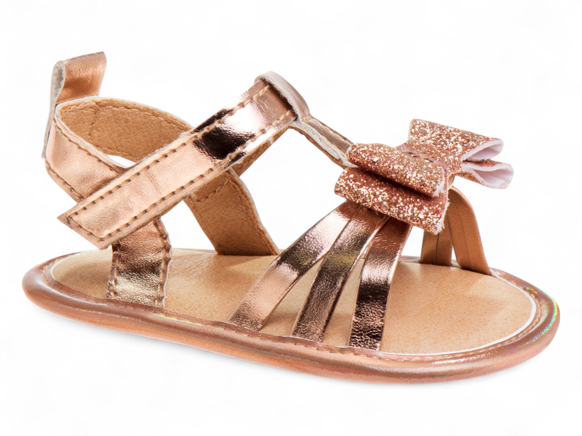Infants Rose Gold Bow Soft Sole Sandals