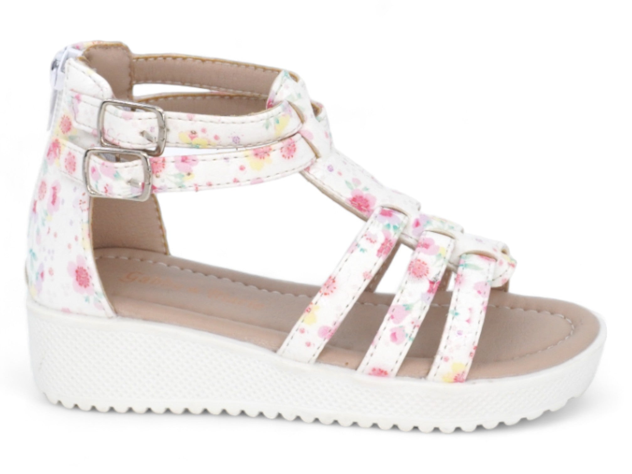 Girls' White Floral Gladiator Platform Sandal