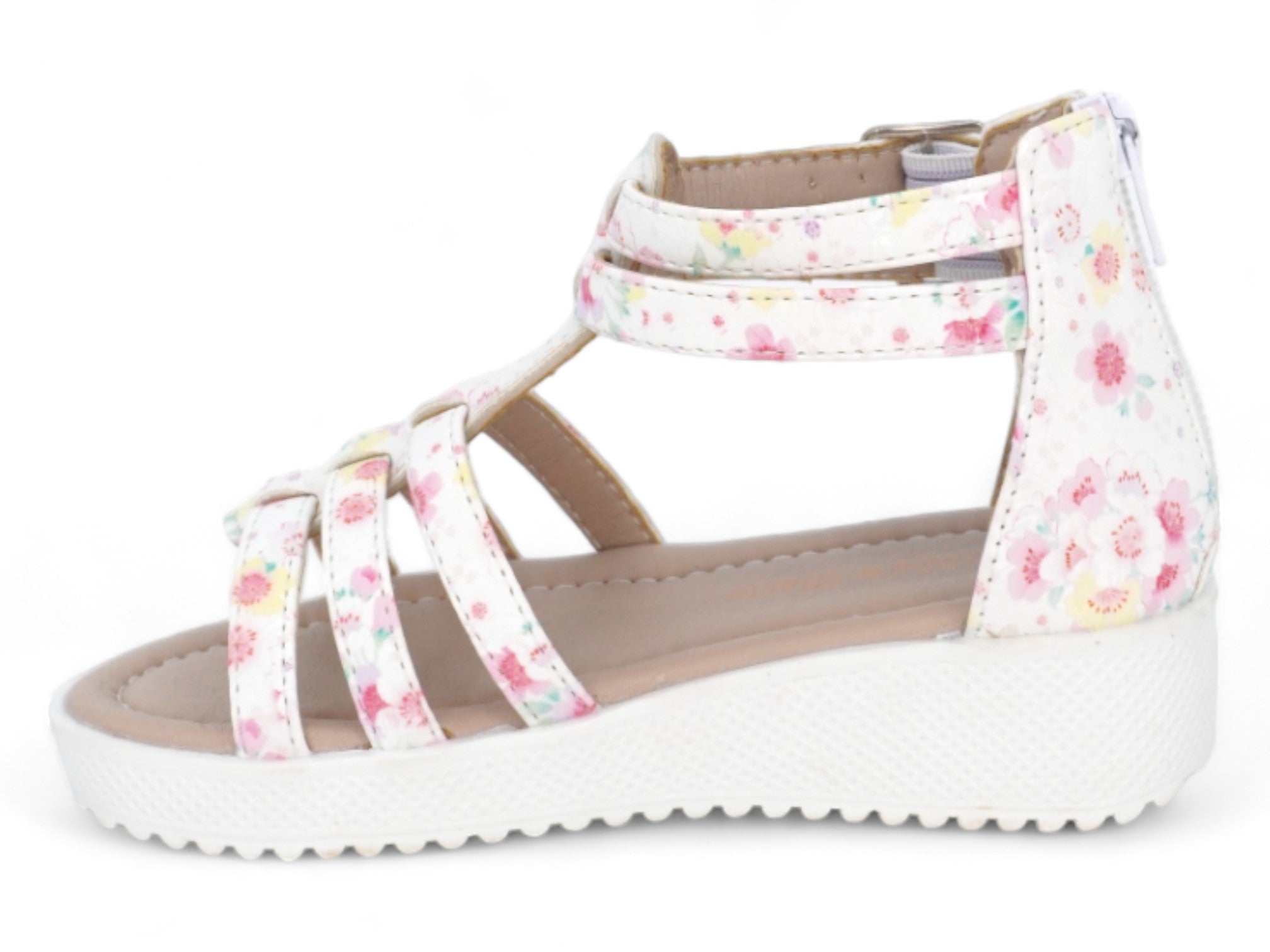 Girls' White Floral Gladiator Platform Sandal