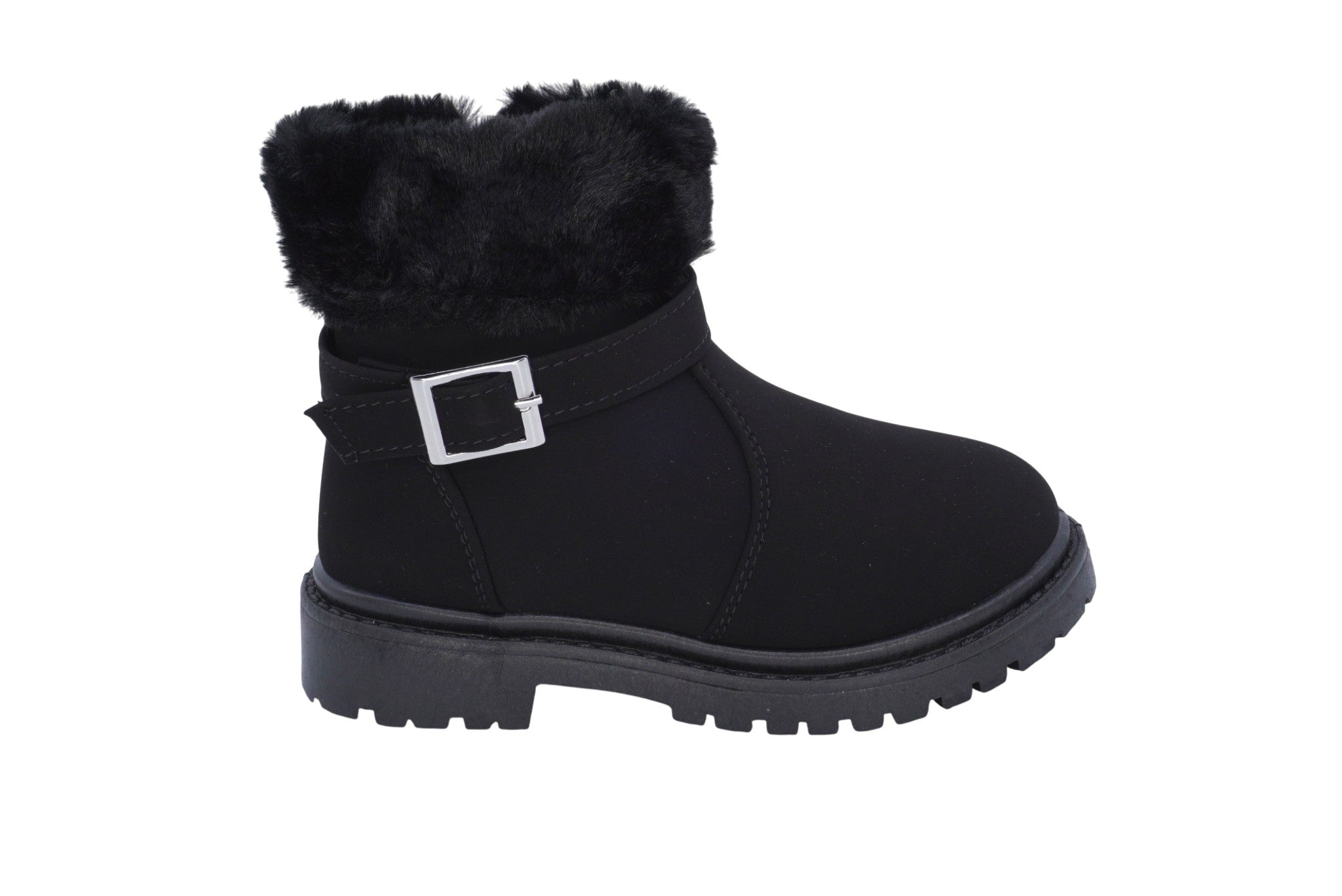 Toddler Black Buckle Fur Boot