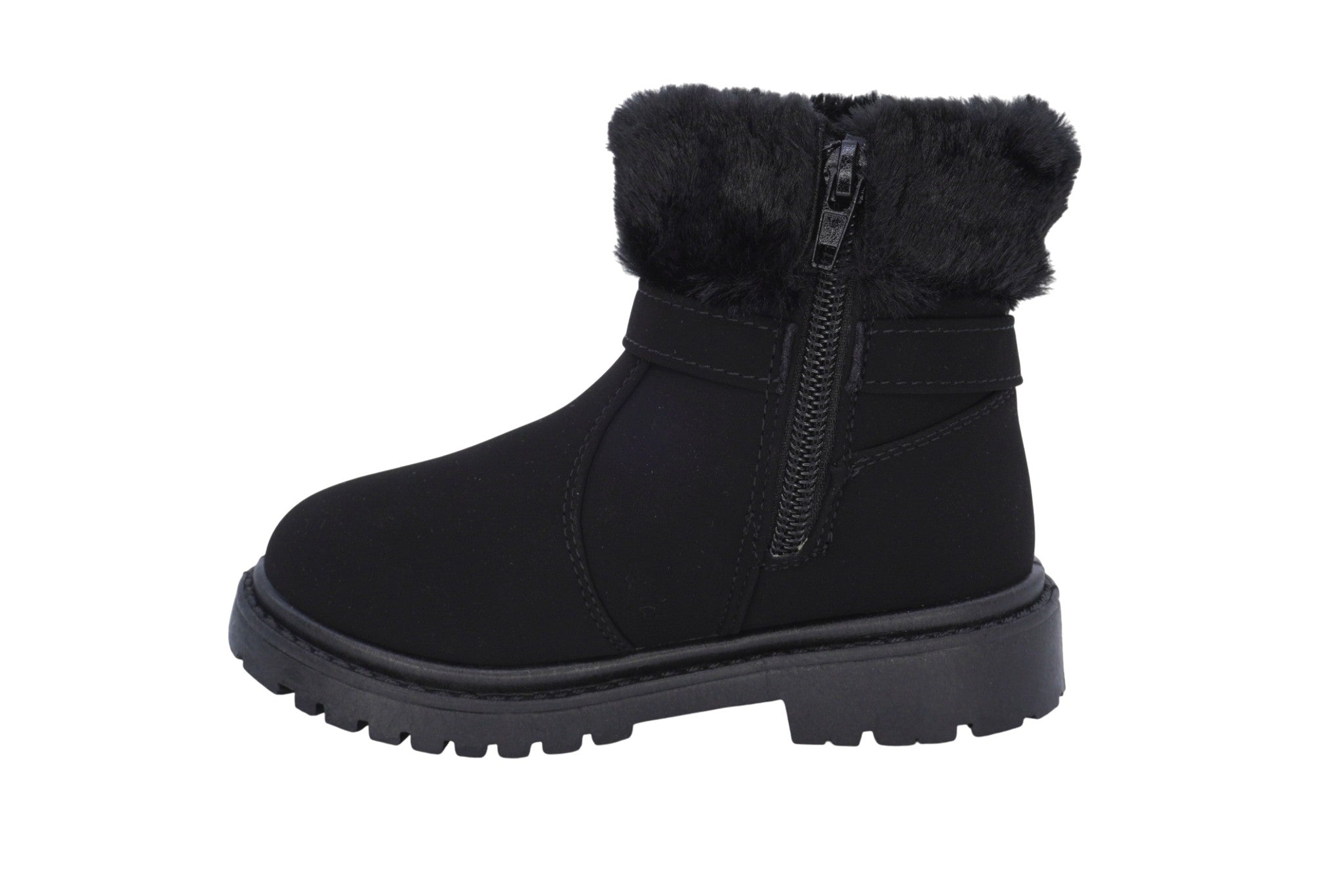 Toddler Black Buckle Fur Boot