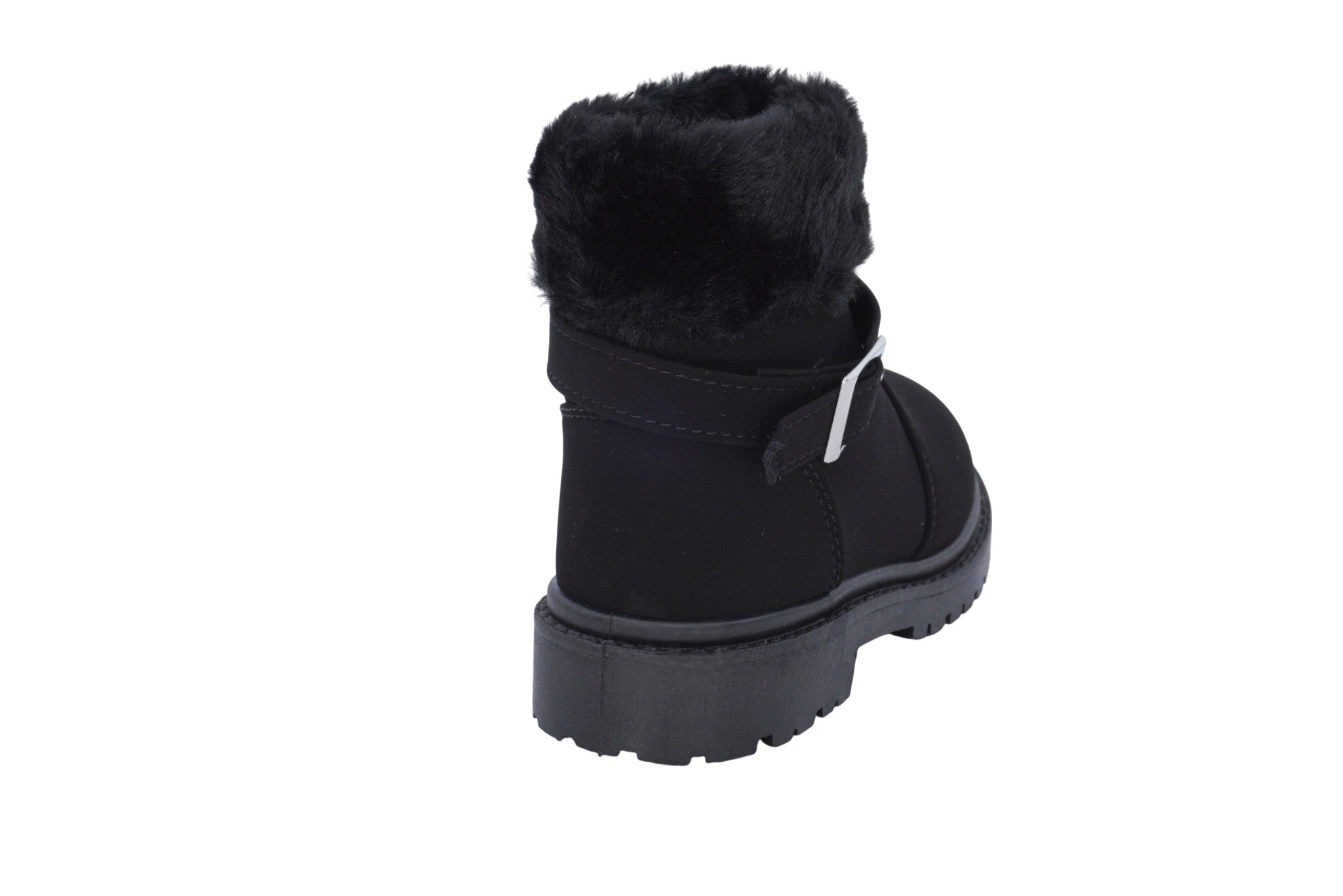 Toddler Black Buckle Fur Boot