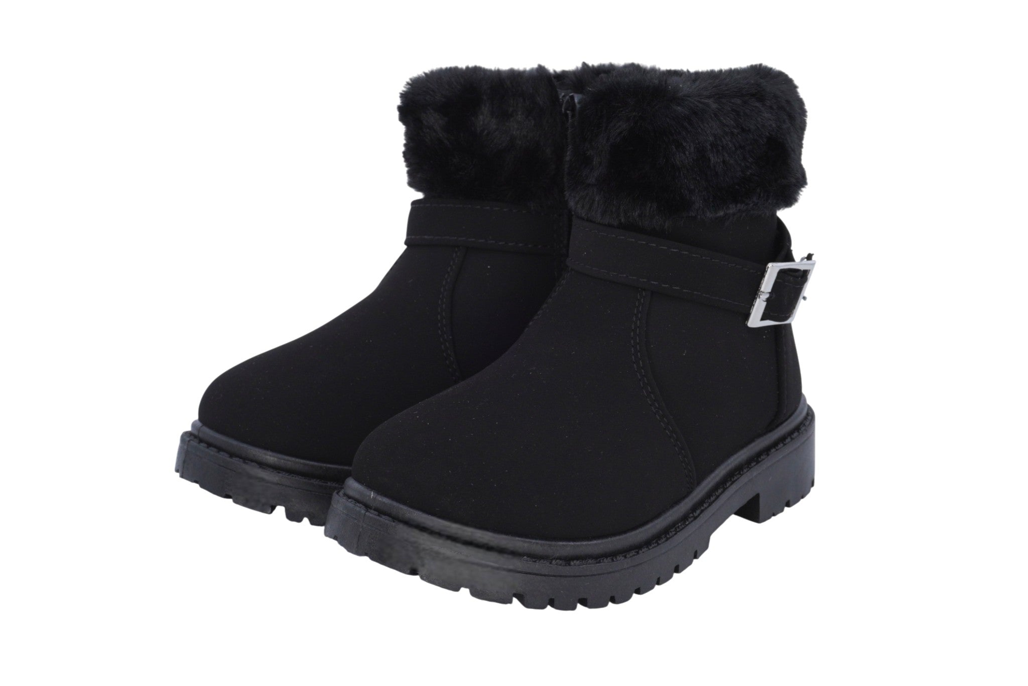 Toddler Black Buckle Fur Boot