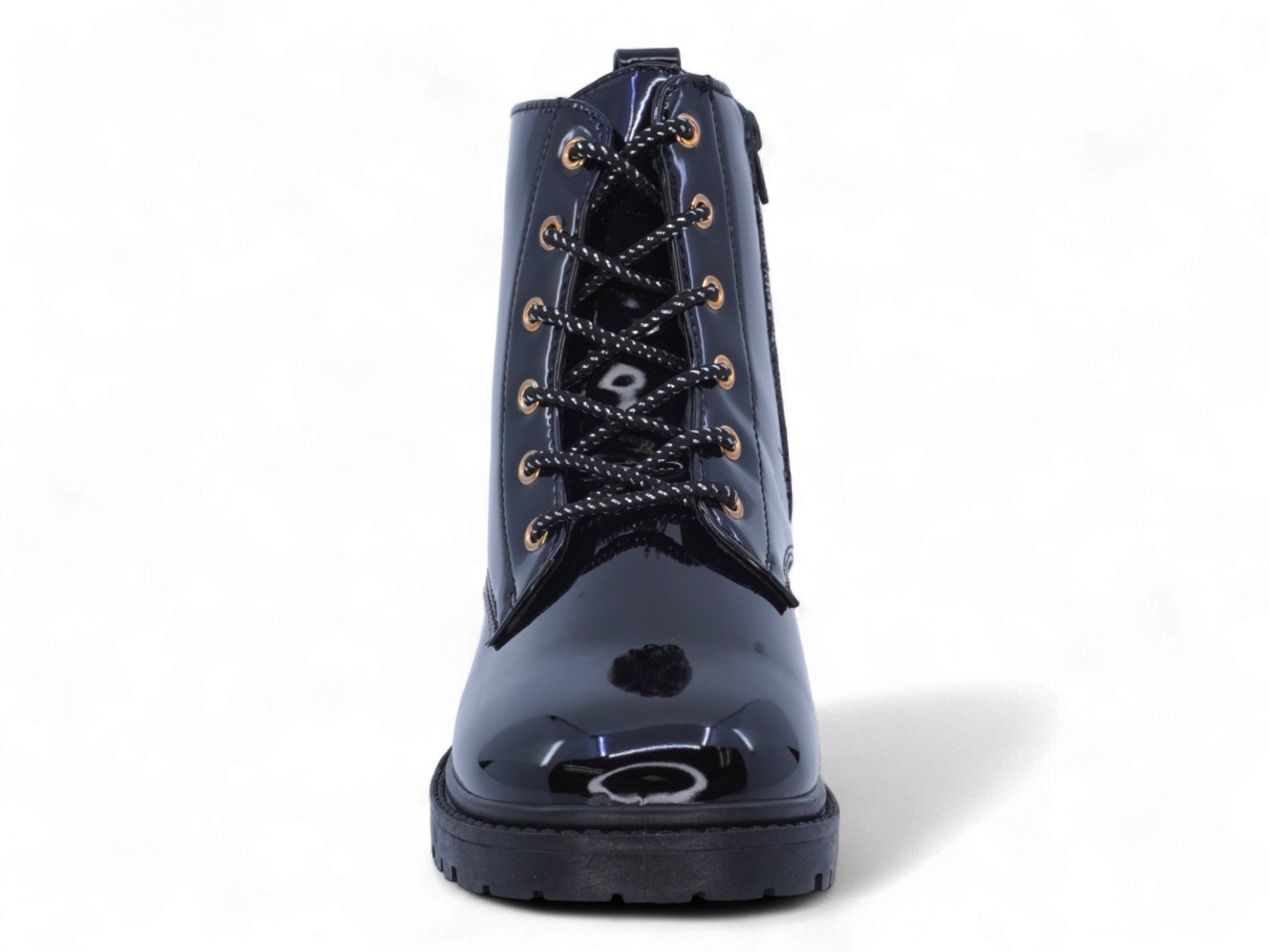 Girls Black Patent Combat Boots