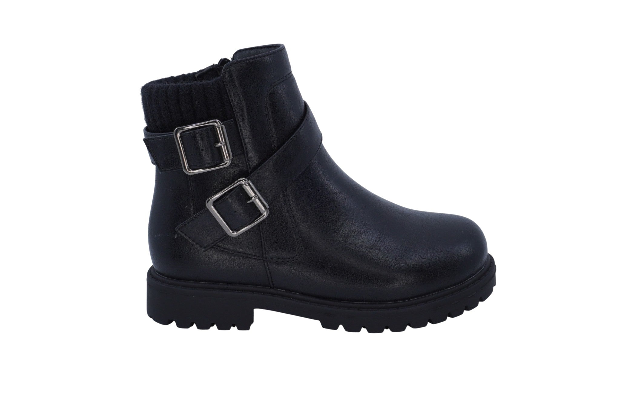 Girls' Black Vegan Leather Buckle Boot
