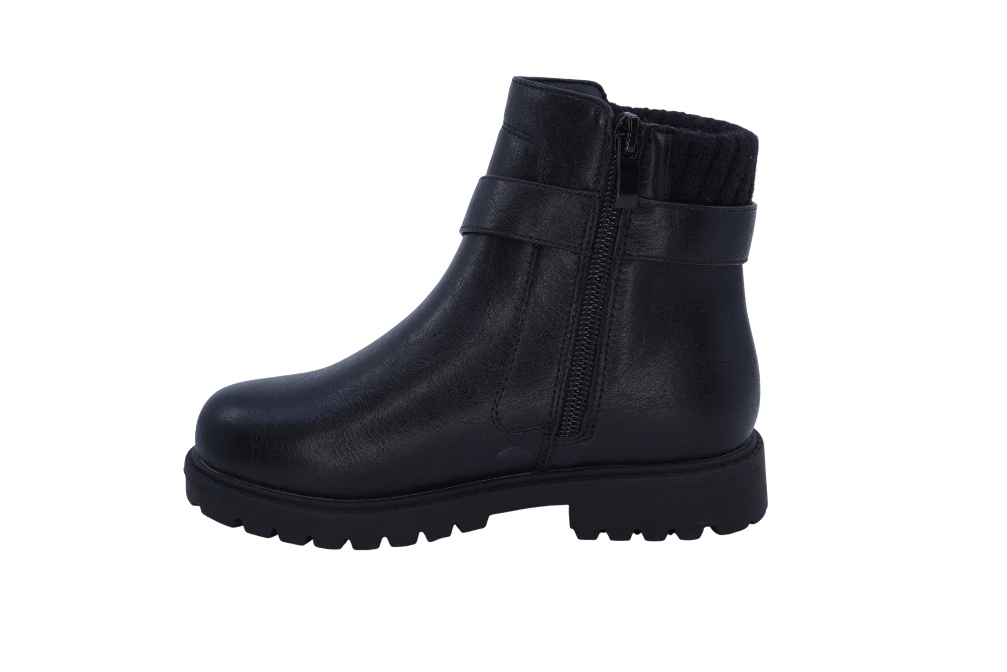 girls-black-vegan-leather-buckle-boot