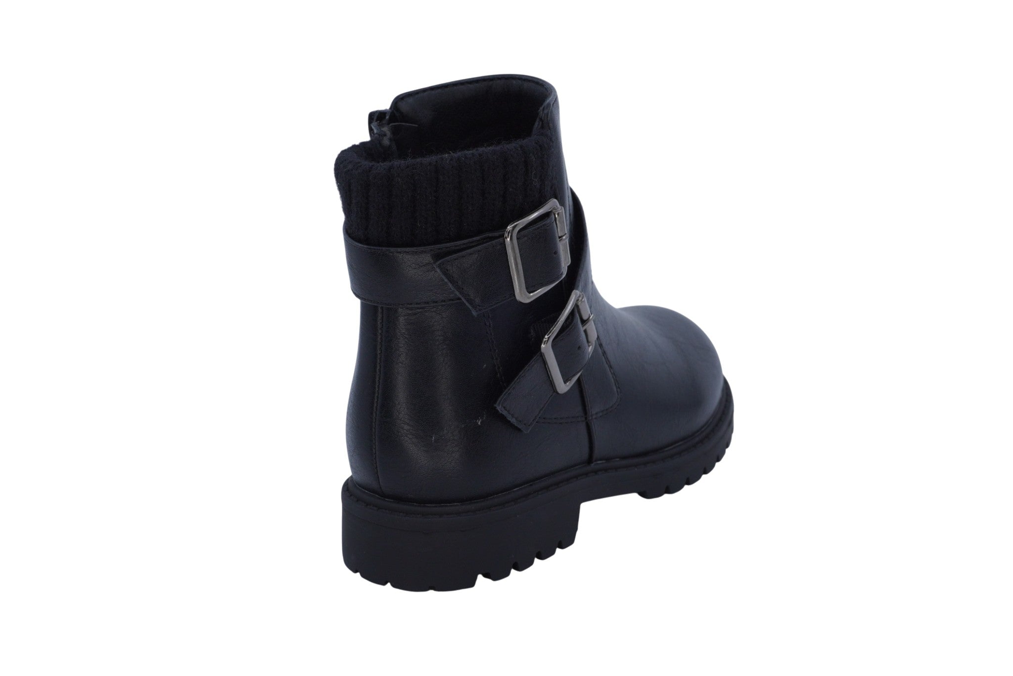 Girls' Black Vegan Leather Buckle Boot