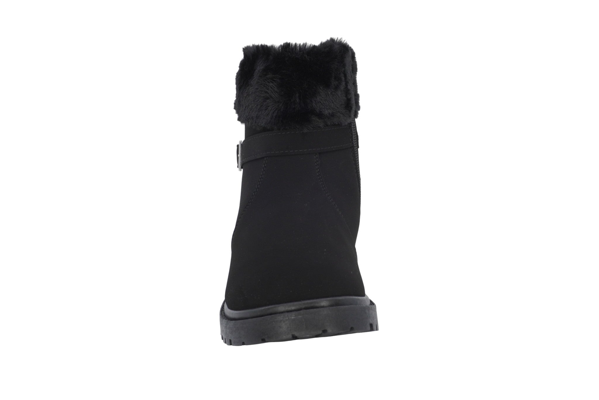 Girls' Black Buckle Fur Boot