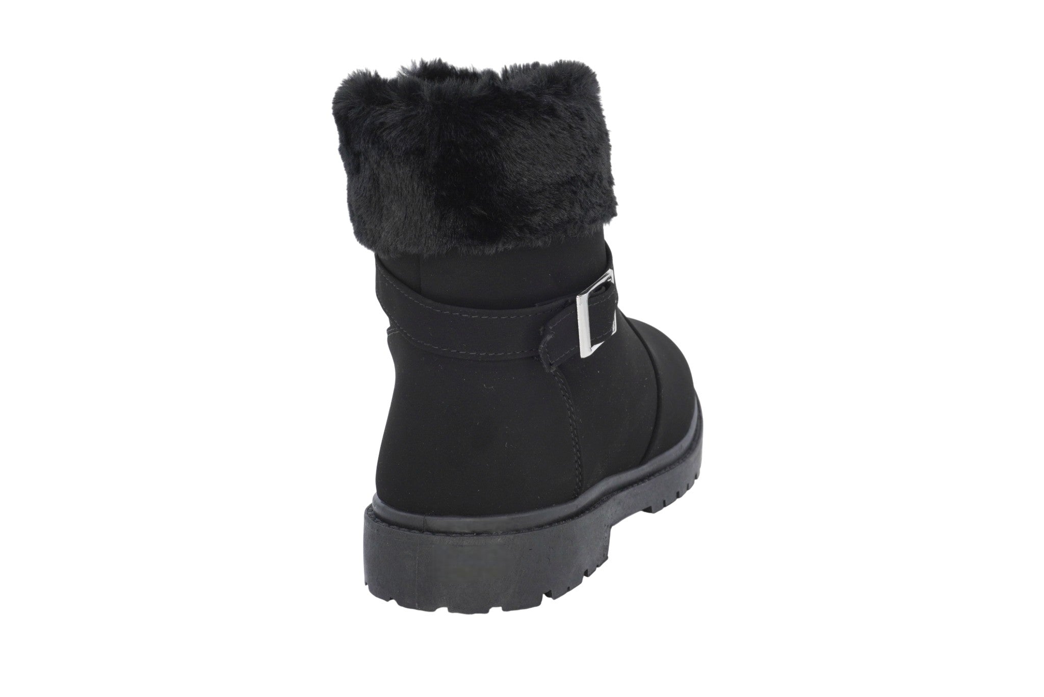 Girls' Black Buckle Fur Boot