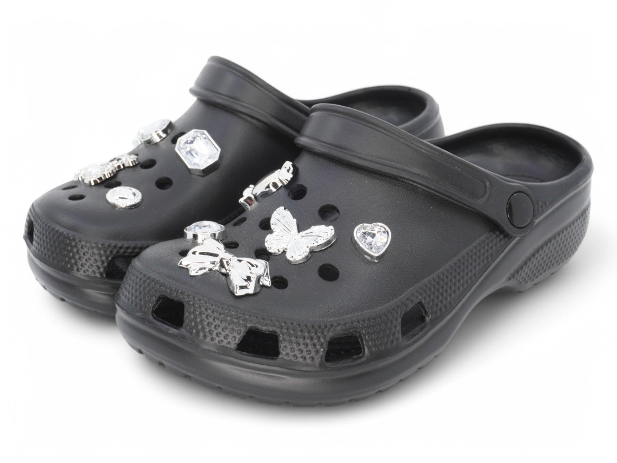 Girls Black CZ Charm Clog