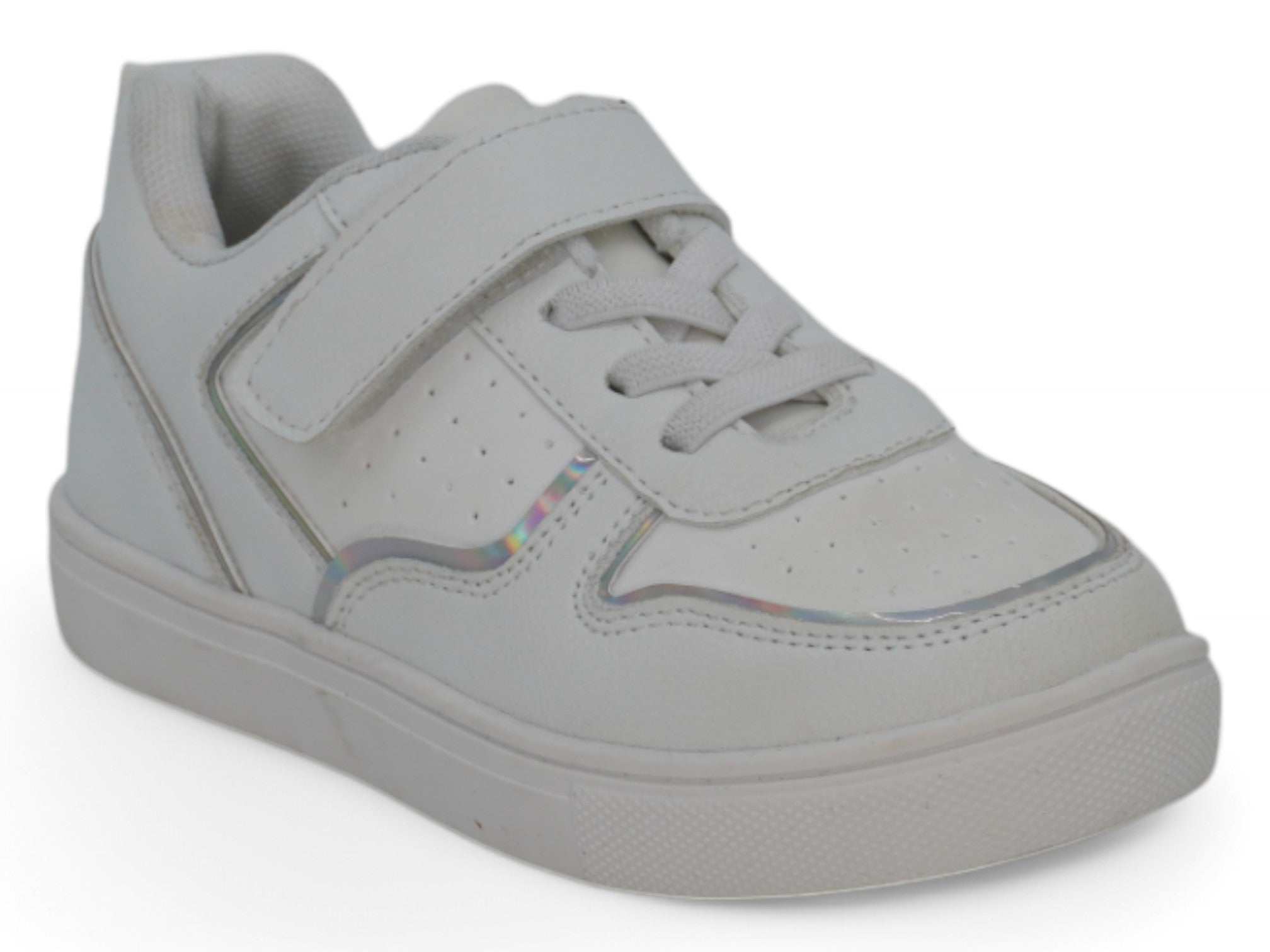 Toddler White & Silver Velcro Court Side Sneaker