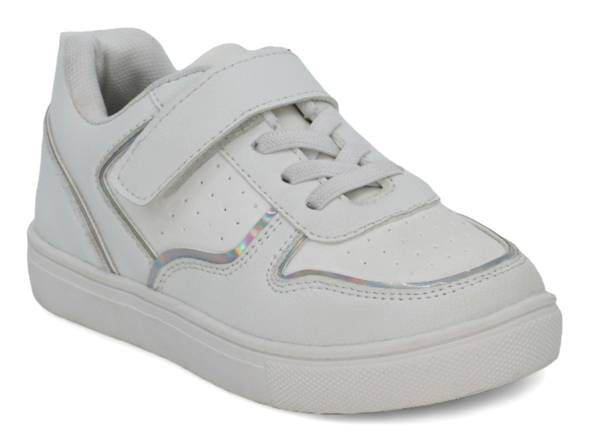Toddler White & Silver Velcro Court Side Sneaker