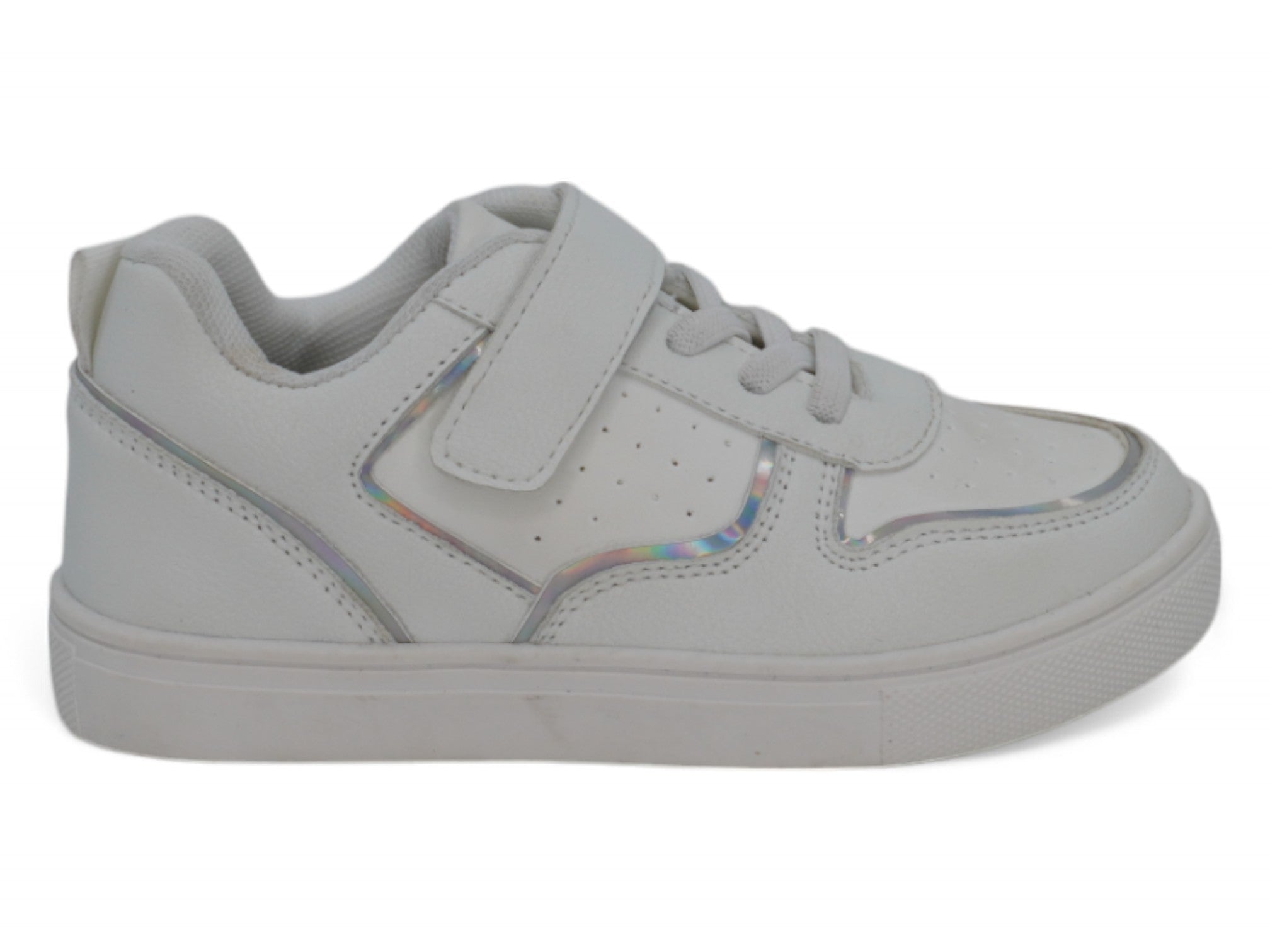 Toddler White & Silver Velcro Court Side Sneaker